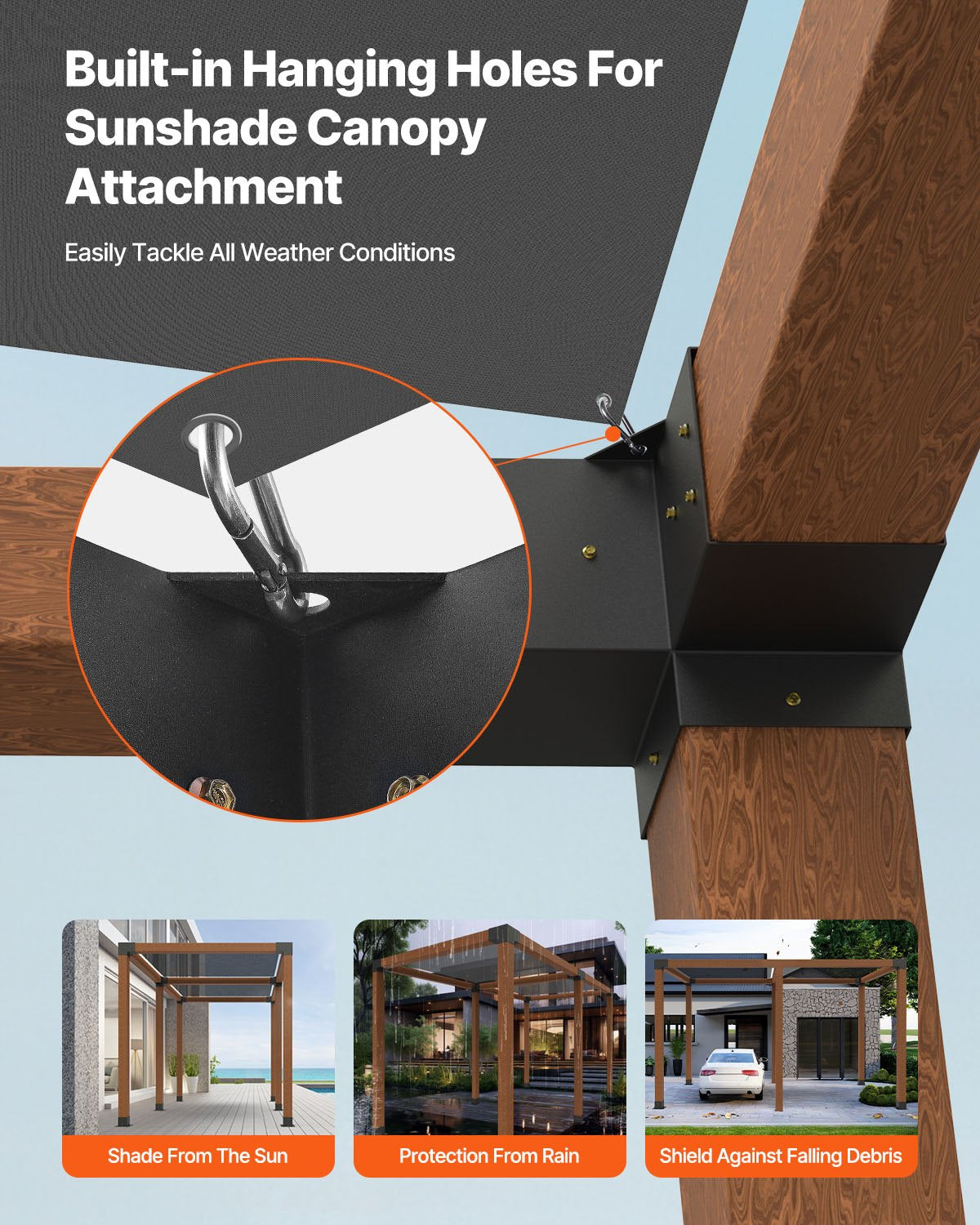 VEVOR Pergola Bracket Kit, 4x4 Inch (Inner Size 92 x 92 mm), 4 Pcs 3-Way Heavy Duty Corner Bracket Woodworks DIY Post Base Kit, Easy Installation Wooden Beams for Gazebos, Patio Pergolas, Log Cabin