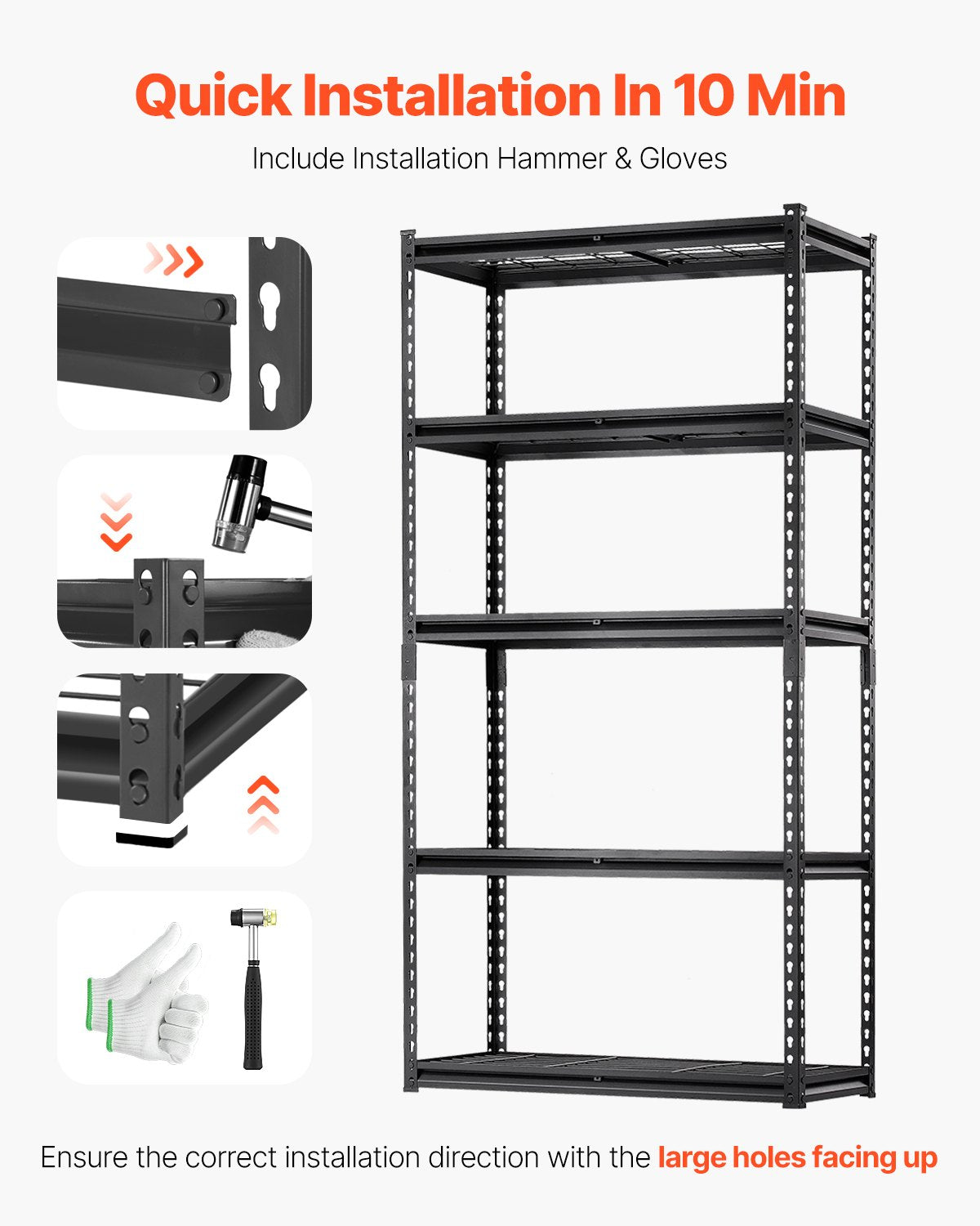VEVOR Storage Shelves, 2000 lbs, 5 Tier Heavy Duty Garage Shelving, 16" D x 36" W x 72" H Adjustable Metal Shelves for Industrial Shelving Unit Utility Shelf, for Kitchen, Warehouse, Basement, Black