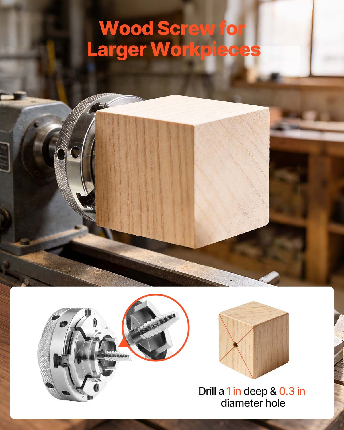 VEVOR 4 Inch Wood Lathe Chuck, 4-Jaw, Self-Centering Wood Turning Chuck Set with 1" x 8TPI Thread & Adapter, Nickel-Plated, High-Hardness Steel, Inside Clamping & Outside Support, for Woodworking