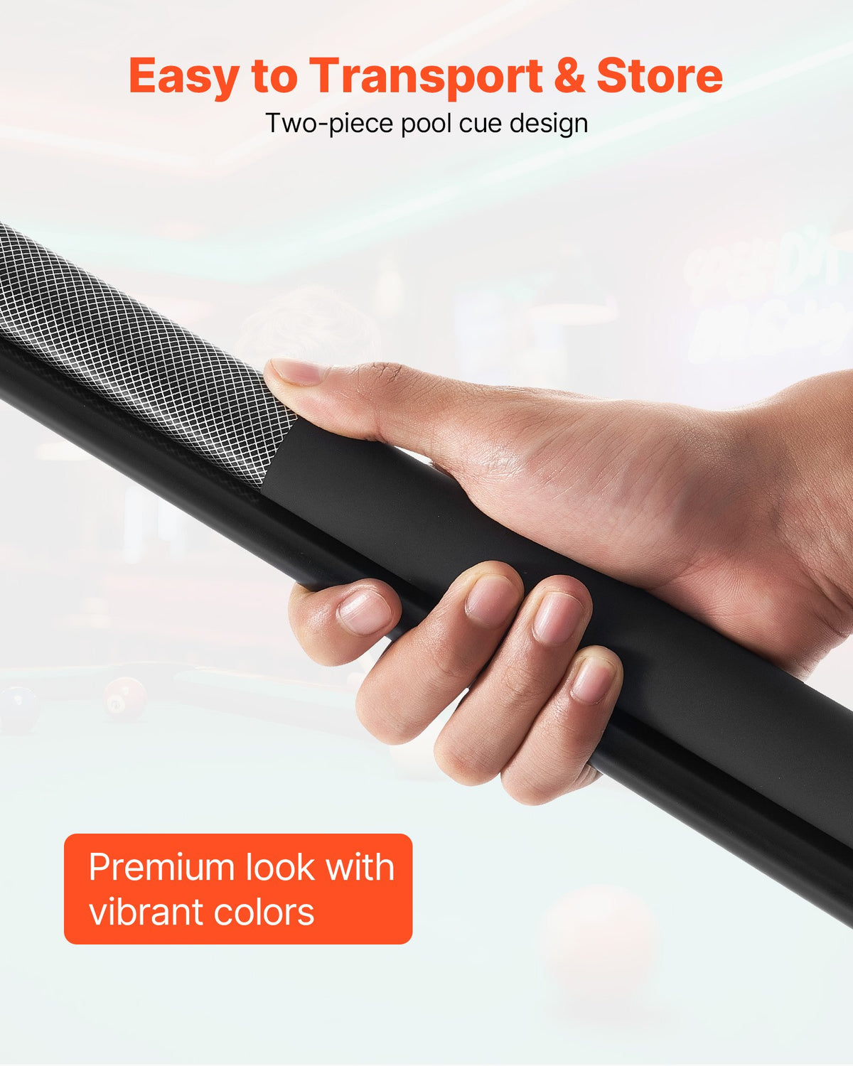 VEVOR Pool Cue, 1 Piece Pool Stick, 1473.2mm & 595g Fiberglass Titanium Composite Billiard Pools Cue Stick with Multi-Layer Tip, Cues Sticks for Professional Pool Table, Bar, Home Pool Games, Office
