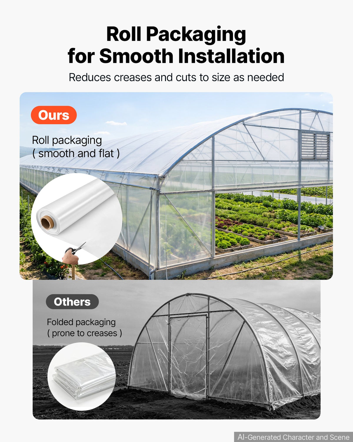 VEVOR Greenhouse Plastic Sheeting 1.8x30.5 m 6 Mil Clear Polyethylene Film, for Farms Agriculture Garden Outdoor Plant, Water Sun Frost Wind Dust Resistant, Heavy Duty Thick Winter Hoop House Cover