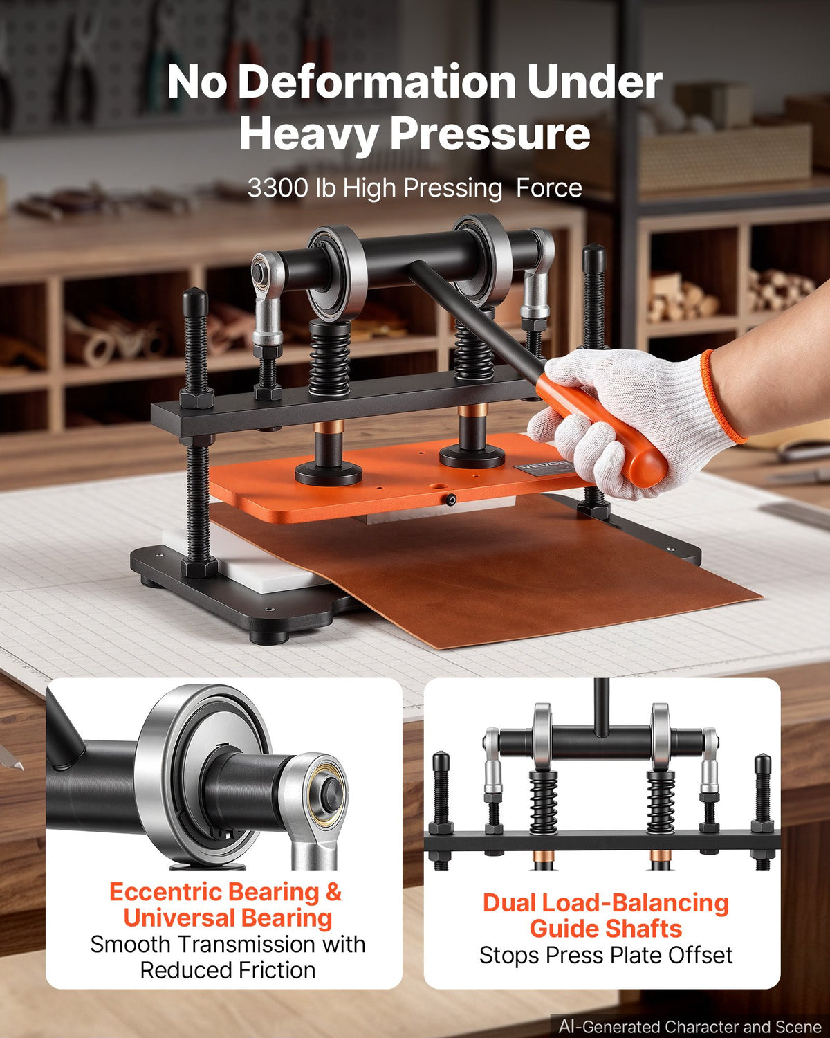 VEVOR Leather Cutting Machine 280 x 140 mm Embossing Plate Die Cutter, Hand Press Leather Embossing & Die Cutting, 1.5 T Pressure, 12 mm Stroke, Dual Guide Shafts, for Fabric, Paper, Silicone