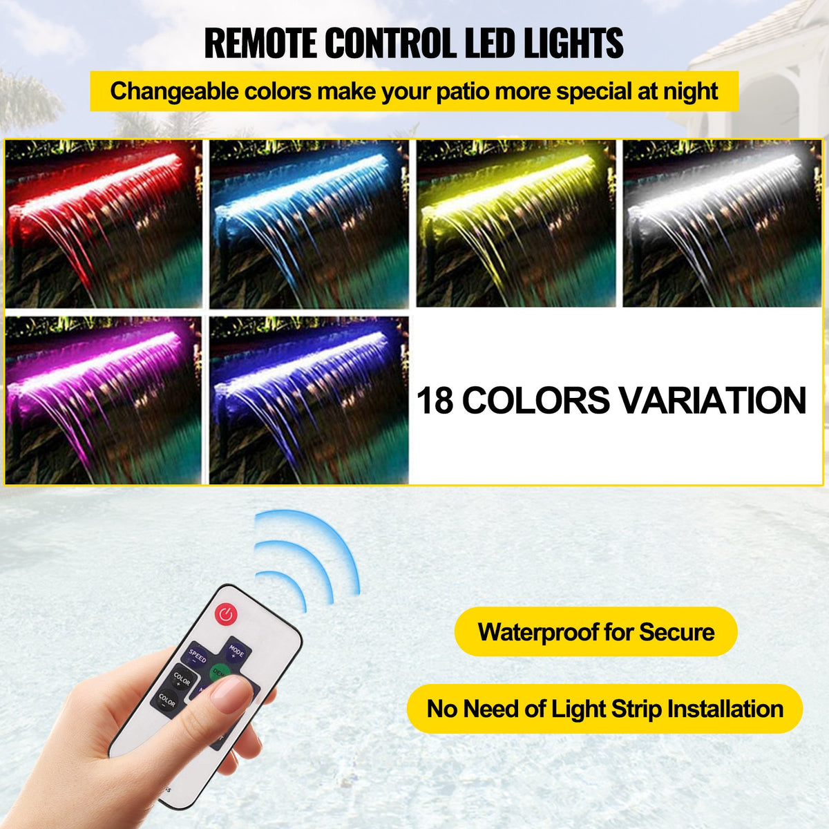 VEVOR Vevor Waterfall Pool Fountain Rectangular & Led Strip Light 60 x 11.5 x 8 cm/23.6" X 4.5" X 3.1"