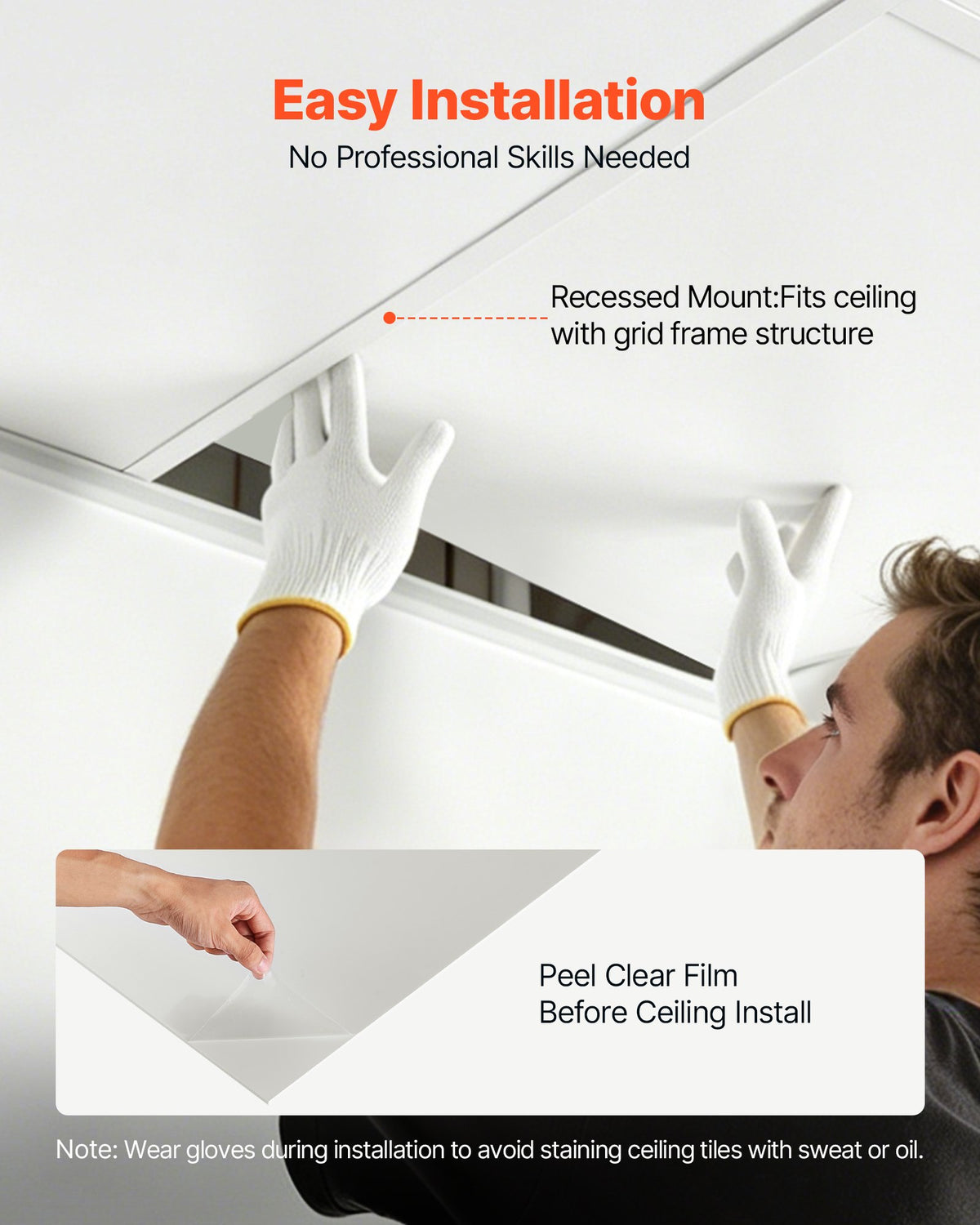 VEVOR 605x605mm PVC Ceiling Tiles 12-Pack Drop Ceiling Panels White, PVC Foam Board, Grid Fit, Water-Resistant, Flexible Cut, Easy to Clean, Modern Decorative for Home,Office,Kitchen,Living Room