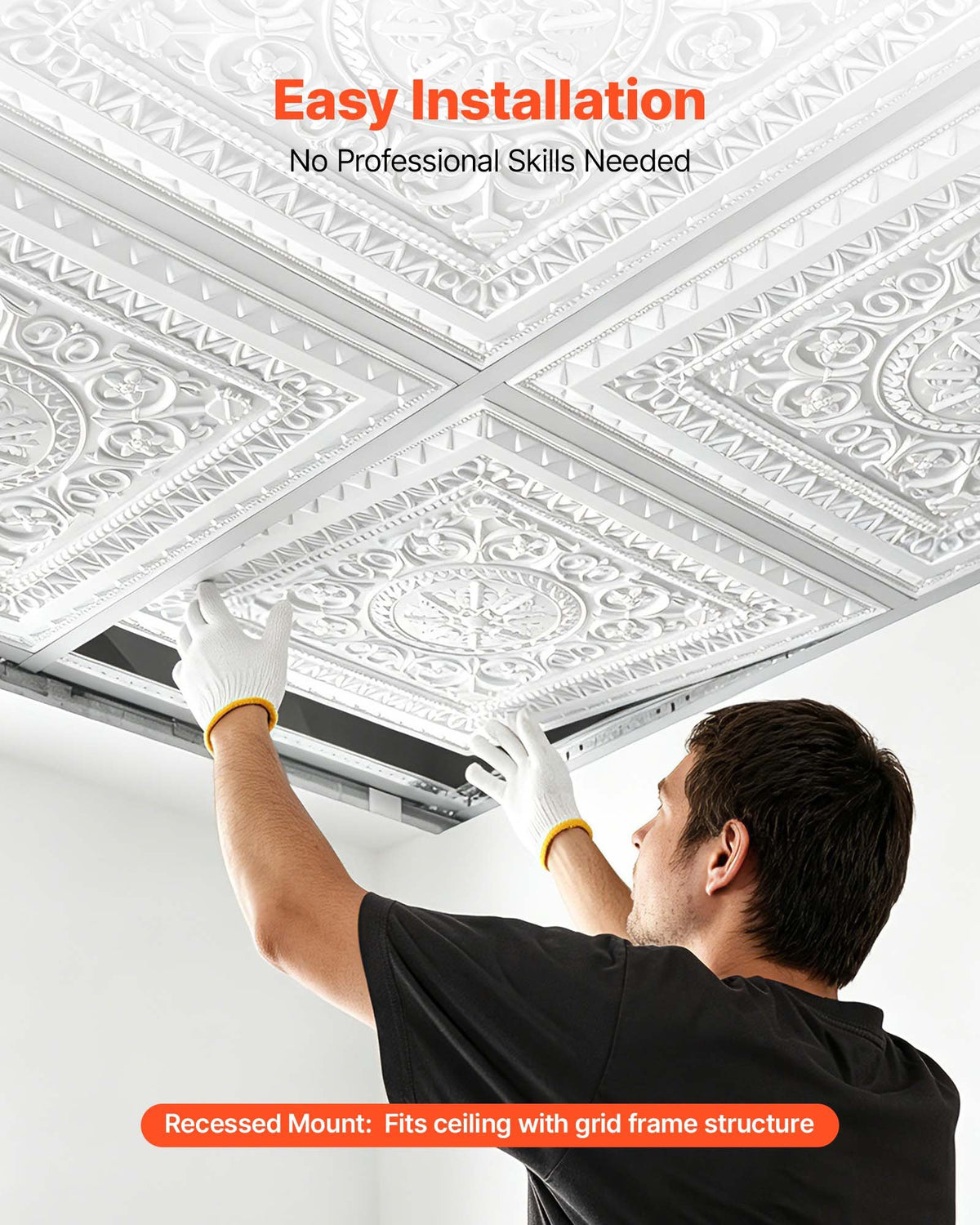 VEVOR 605x605mm PVC Ceiling Tiles 12-Pack White 3D Geometric Panels, Smooth PVC Sheet for Drop Grid, Impact-Resistant, Paintable Surface, Easy Cut, Modern Decorative Style for Home, Office