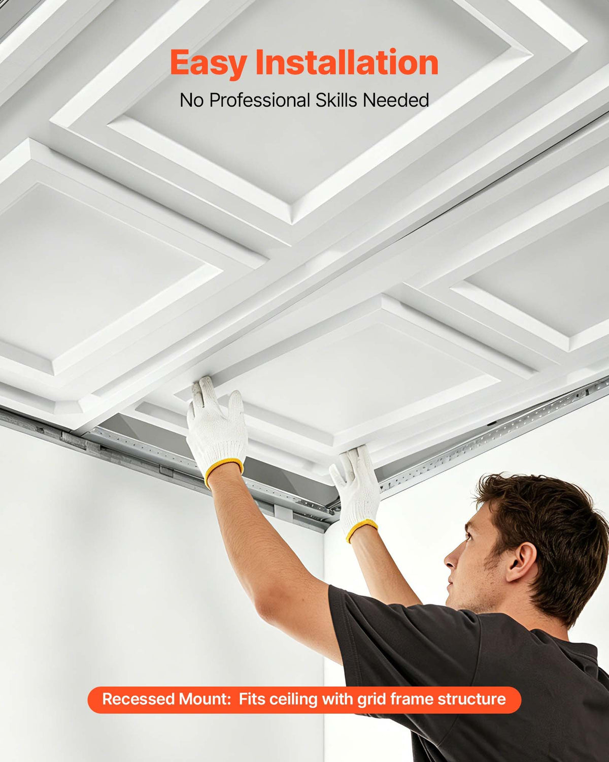 VEVOR 605x1215mm PVC Ceiling Tiles 12-Pack White 3D Textured Accent Panels, Smooth PVC Sheet for Drop Grid, Impact-Resistant, Paintable Surface, Easy Cut, Modern Decorative Style for Home, Office Area