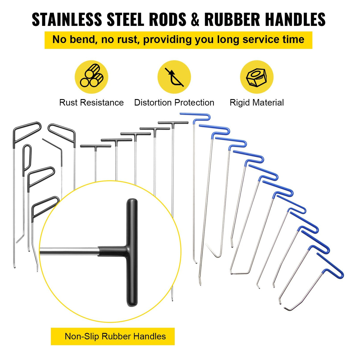 VEVOR Rods Dent Removal Kit, 21 Pcs Paintless Dent Repair Rods, Stainless Steel Dent Rods, Whale Tail Dent Repair Tools, Professional Hail Dent Removal Tool For Minor Dents, Door Dings And Hail Damage