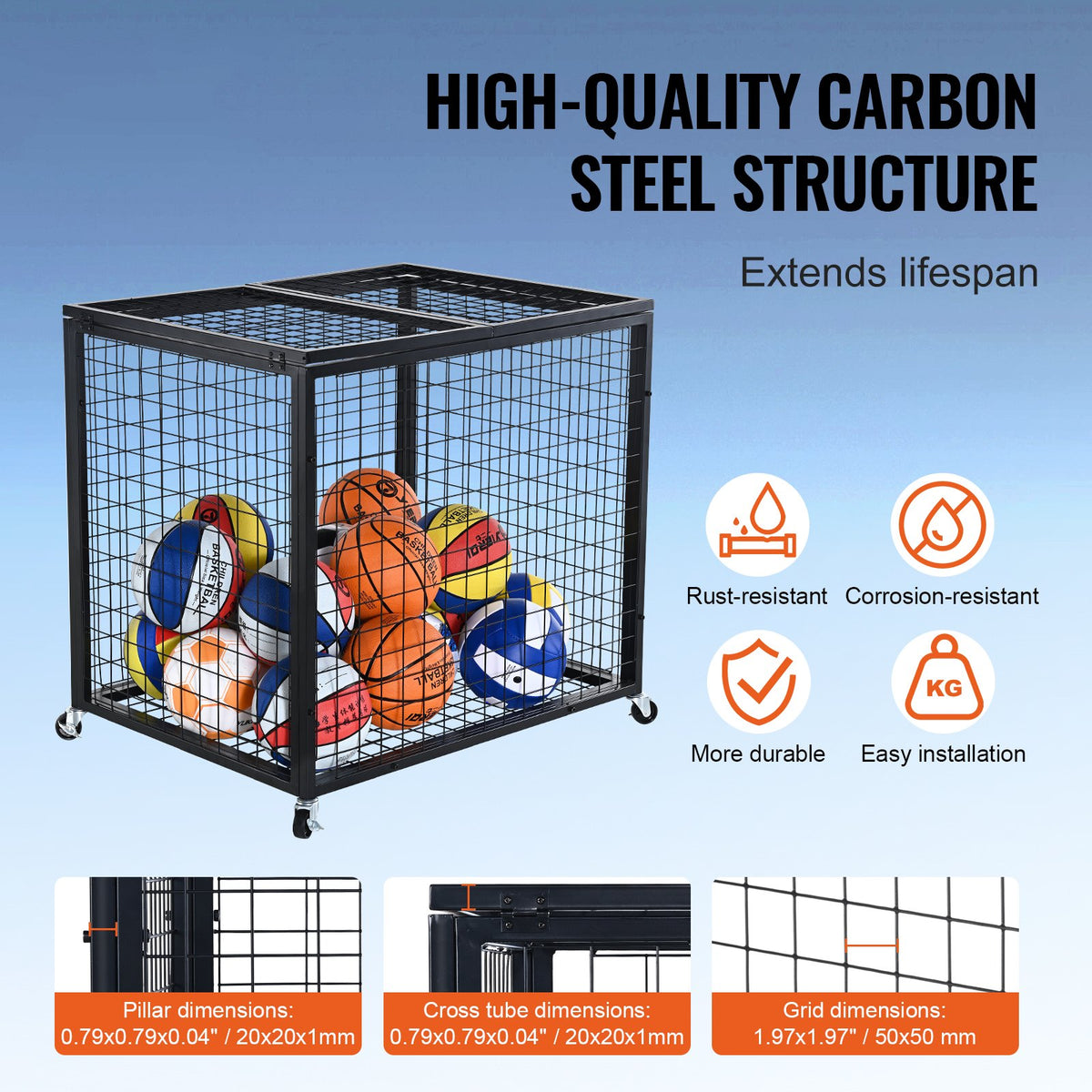 VEVOR Rolling Sports Ball Storage Cart