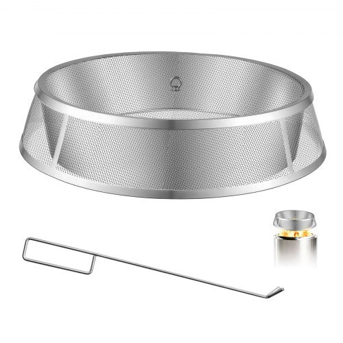 VEVOR Fire Pit Spark Screen, 66 cm Mesh Cover Lid, SUS304 Stainless Steel, for Outdoor, Patio, Backyard, Camping, Party, with Handles and Poker, High Temperature Tolerant, Help Block Sparks, Silver