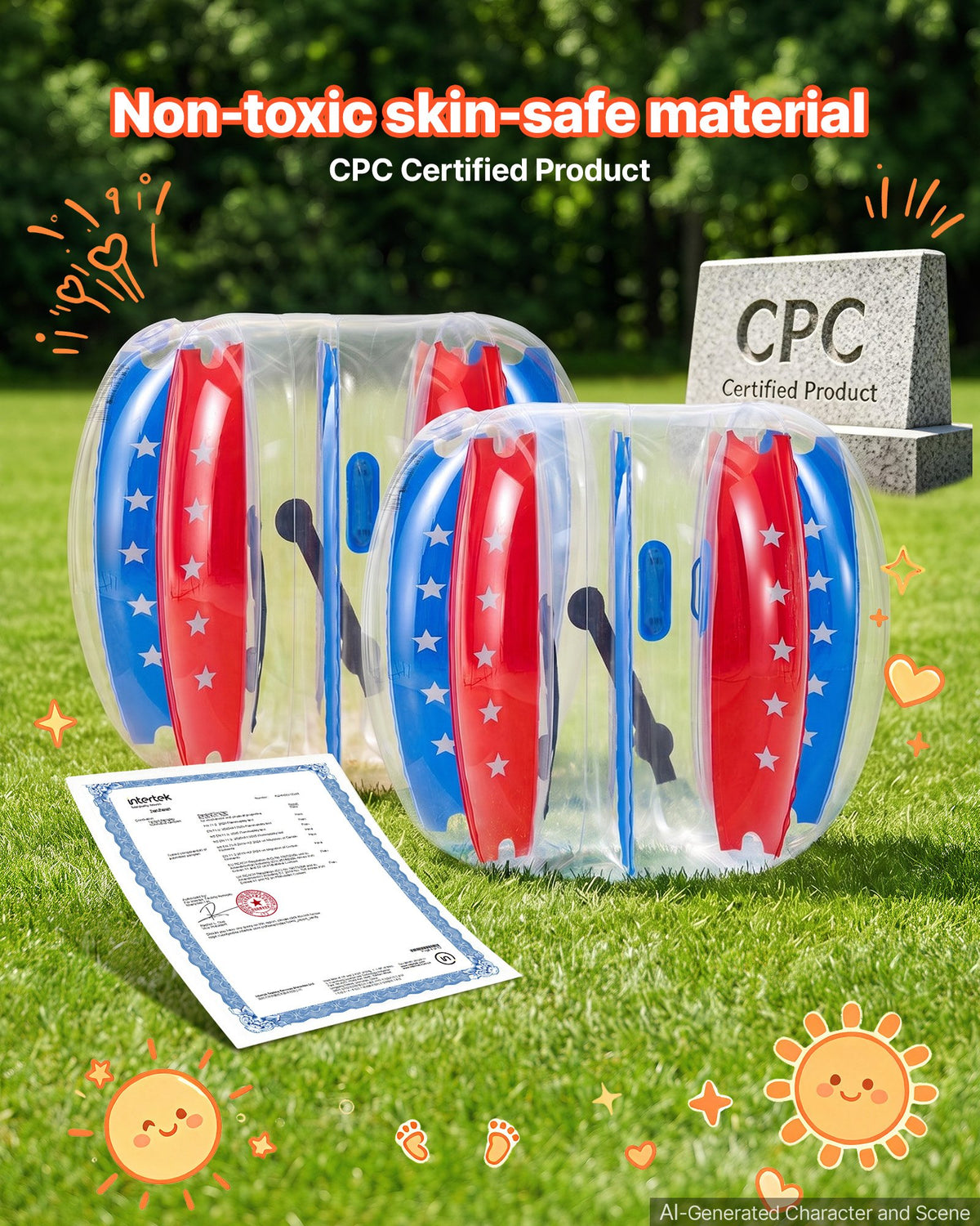 VEVOR 2-Pack Inflatable Bumper Balls 1.2m Human Bubble for Teens Blue+Red, for Backyard, Camping, Picnic, Park, Lawn, and Outdoor Team Gameplay, Thickened PVC Material, Sumo Hamster Ball with Handle