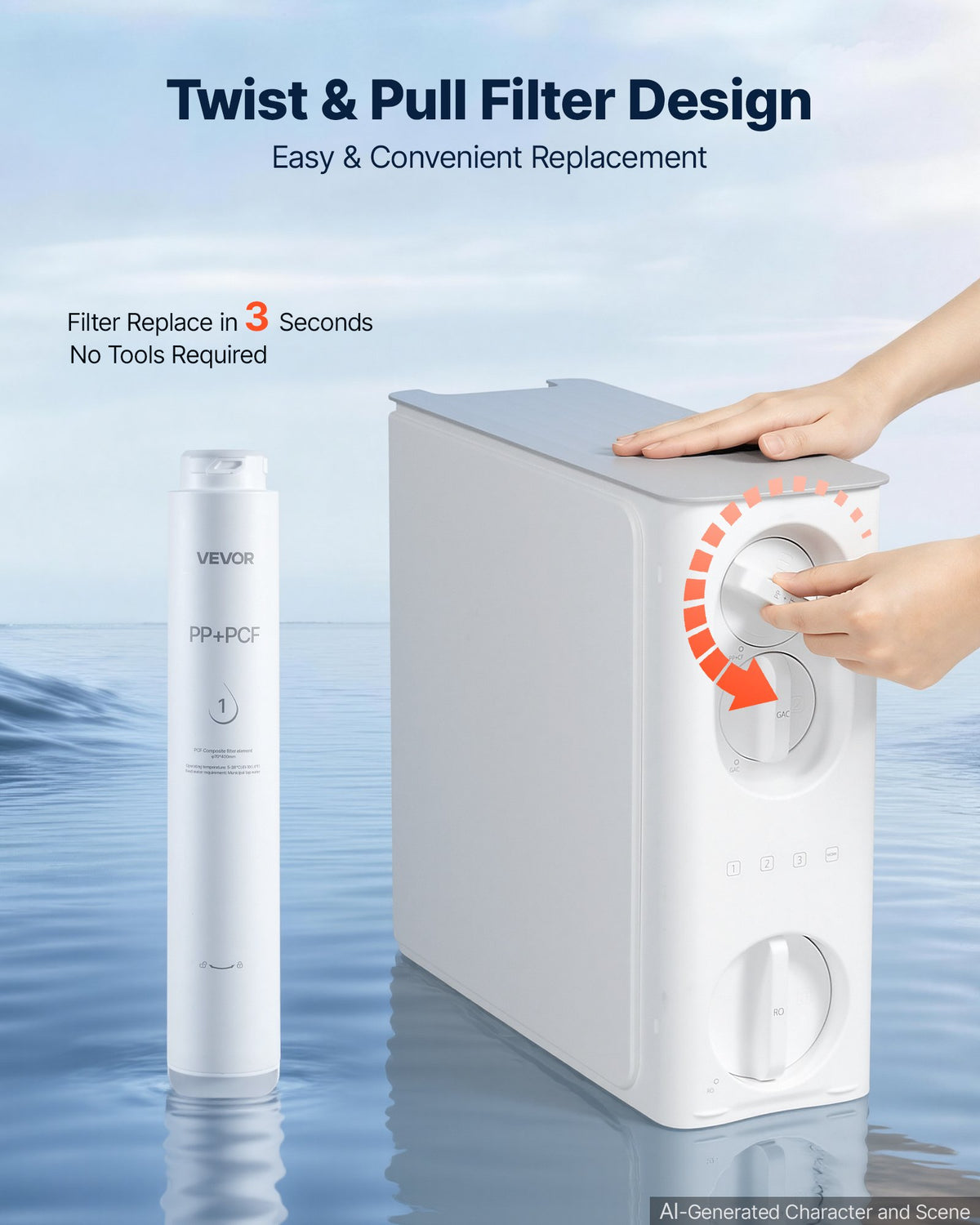 VEVOR Reverse Osmosis System PCF Pre-Composite Replacement Filter Cartridge, Easy Replacement for 12 Months, Reduces Chlorine, Compatible with RO System SS-201/SS-202/SS-203/SS-204/SS-205/SS-206 Units