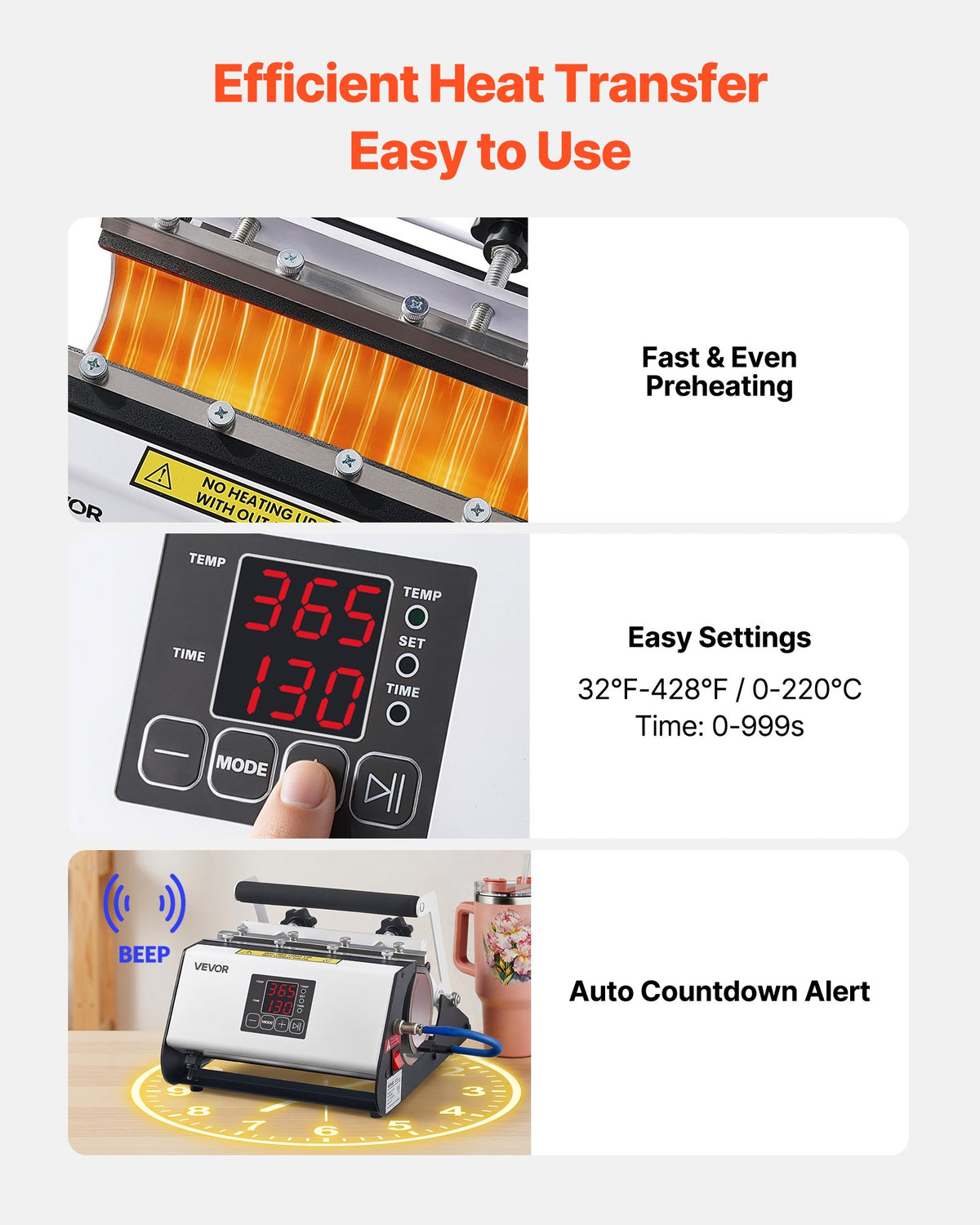 VEVOR Tumbler Heat Press Machine, Max 887 mL Mug Press, Fast and Even Heating, with Tape and Gloves, Easy Temp and Time Setting, Heat Transfer for Sublimation Tumblers, Cups, Mugs, Black and White
