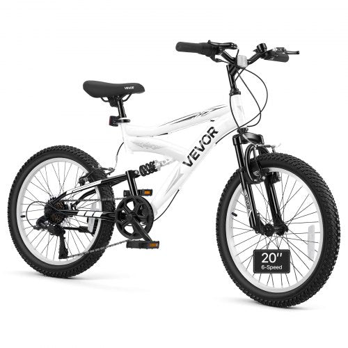 VEVOR Mountain Bike for Men and Women 50.8 cm Outdoor Bicycle 6 Speeds, Adult Bikes, Full Suspension, Adjustable Saddle, All-Terrain Tires, High Carbon Steel Frame, Dual Brakes, Pre-Assembled