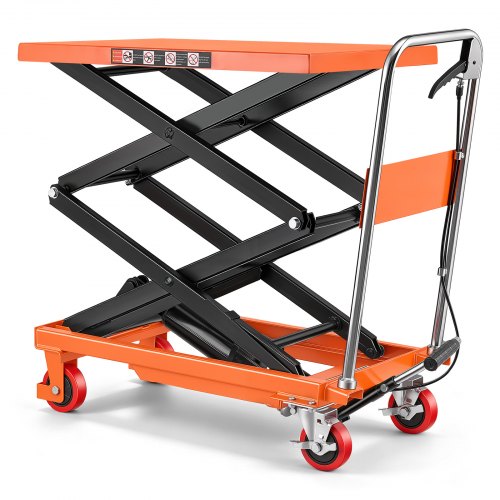 VEVOR Hydraulic Lift Table Cart, 150 kg Capacity 1260 mm Lifting Height, for Material Handling, Moving, Transportation, Manual Double Scissor Lift Table, with 4 Wheels and Handle, Heavy-Duty Steel