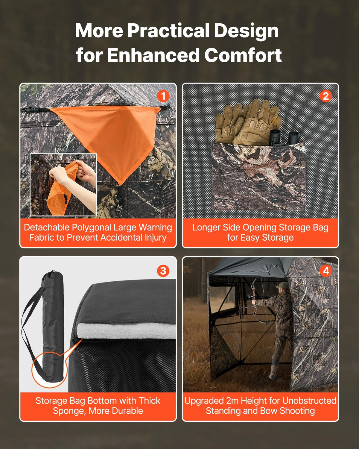 VEVOR Hunting Blind, 6-7 Person, 288 Degree 5 Side See-Through Ground Blinds with Carrying Bag, Portable Camouflage Tent, Durable Concealed Shelter with Silent Zipper Door and Window, for Turkey Deer