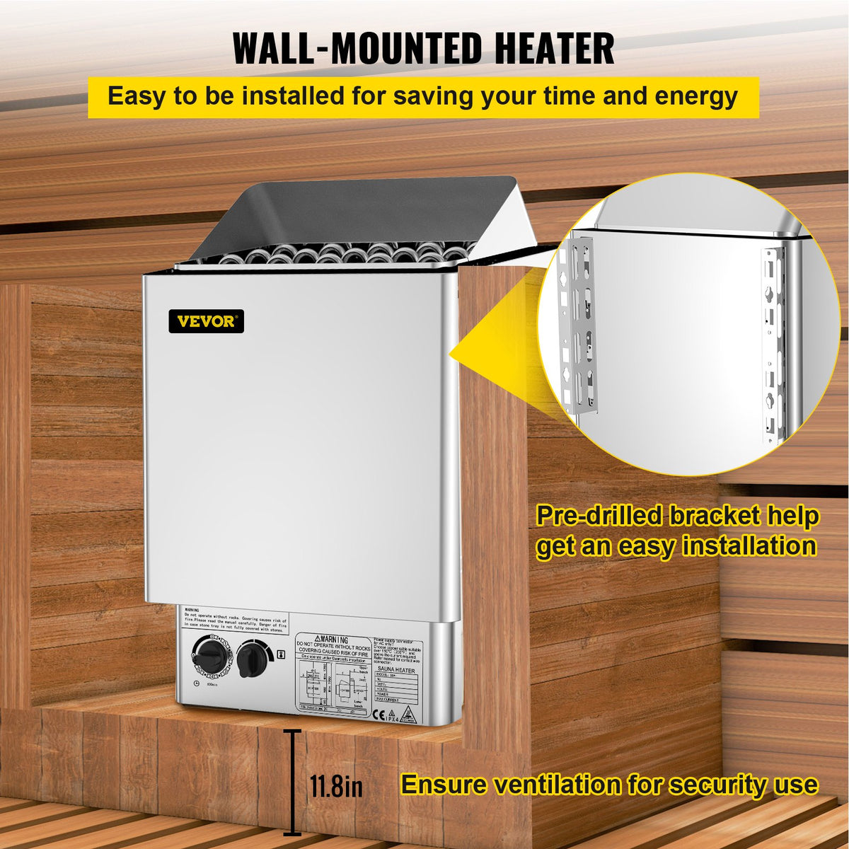 VEVOR 9KW Sauna Heater Stove 380V-415V Wet&Dry Electric Sauna Heater with Built-in Control Unit Stainless Steel Sauna Heater