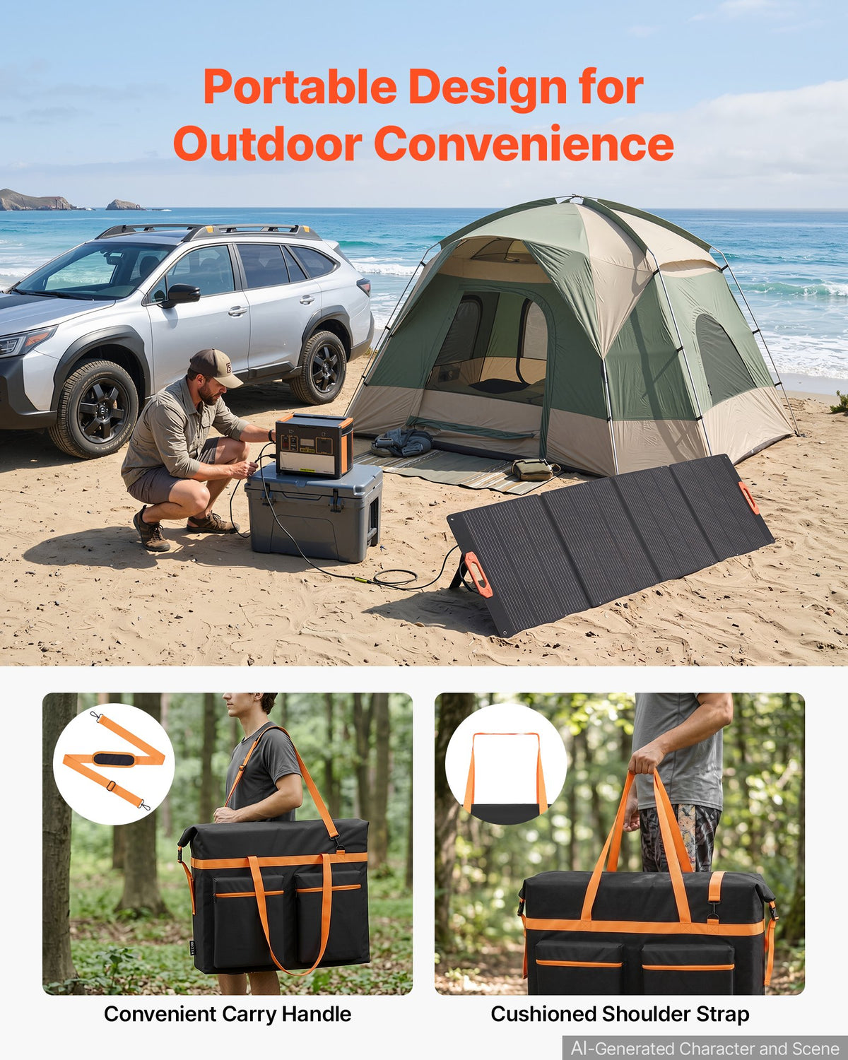 VEVOR Solar Panel Storage Bag for 5 x 300W Foldable Solar Panels, Waterproof Faraday + Nylon Solar Panel Carrying Bag with Signal Blocking, Lightweight Portable for Outdoor Camping, RV Travel