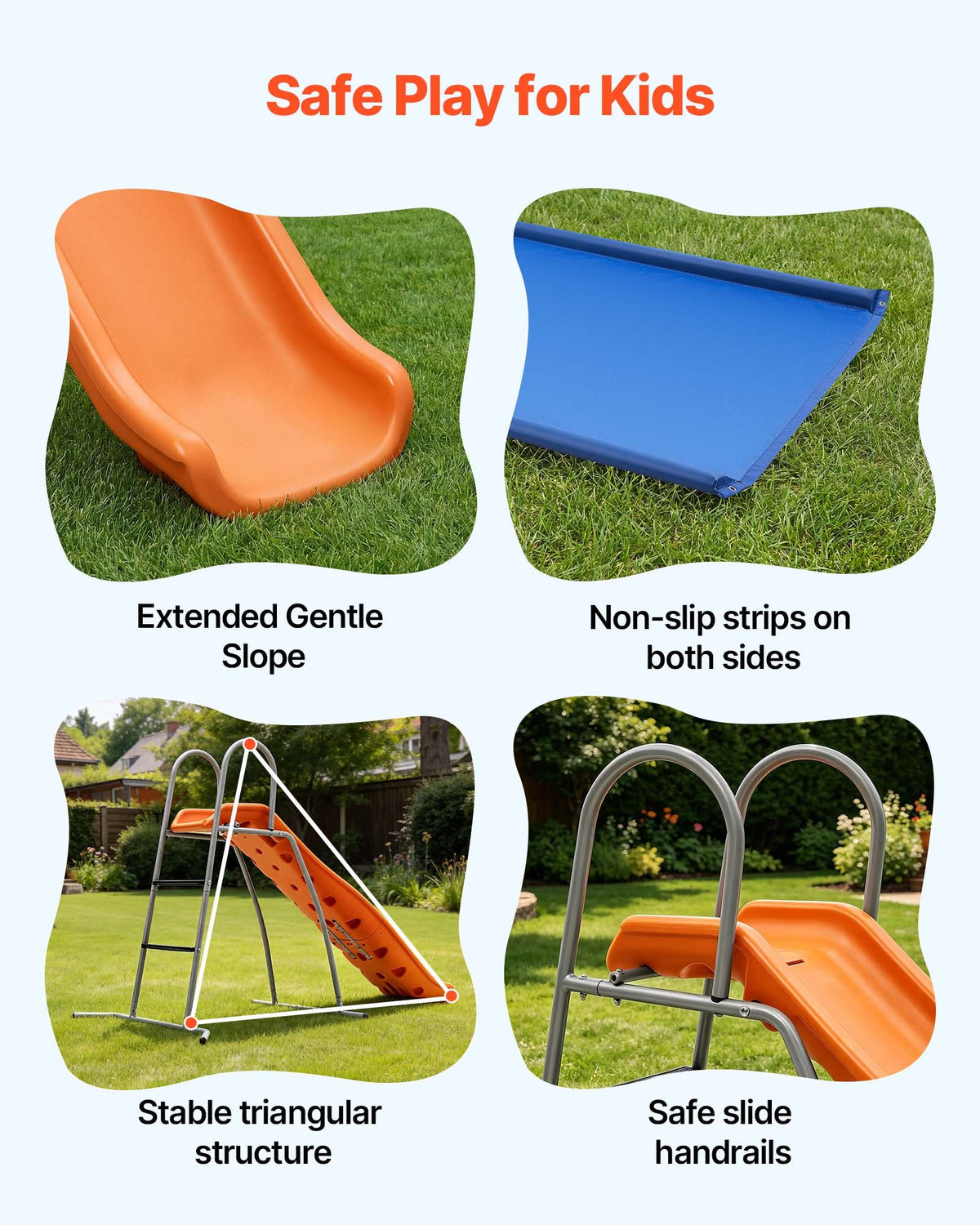 VEVOR Water Slide, 165 cm Outdoor Waterslide for Kids, Free Standing Pool Wave Slide with Ground Tarp, Built in Adjustable Sprinkler, Metal Plastic Playground Equipment, Platform for Backyard Fun