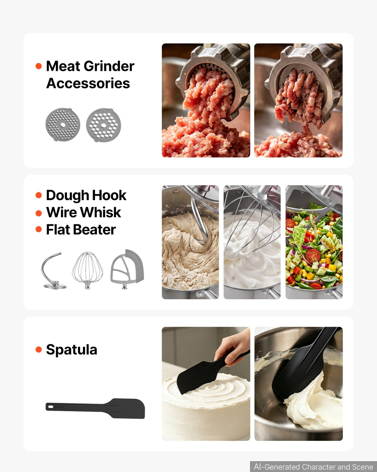 VEVOR 7L 2-in-1 Tilt Head Stand Mixer 1000W Electric Dough Mixer, Multifunctional Food Kitchen Mixer with Stainless Steel Bowl, Meat Grinder Attachment, Dough Hook, Whisk, and Beater