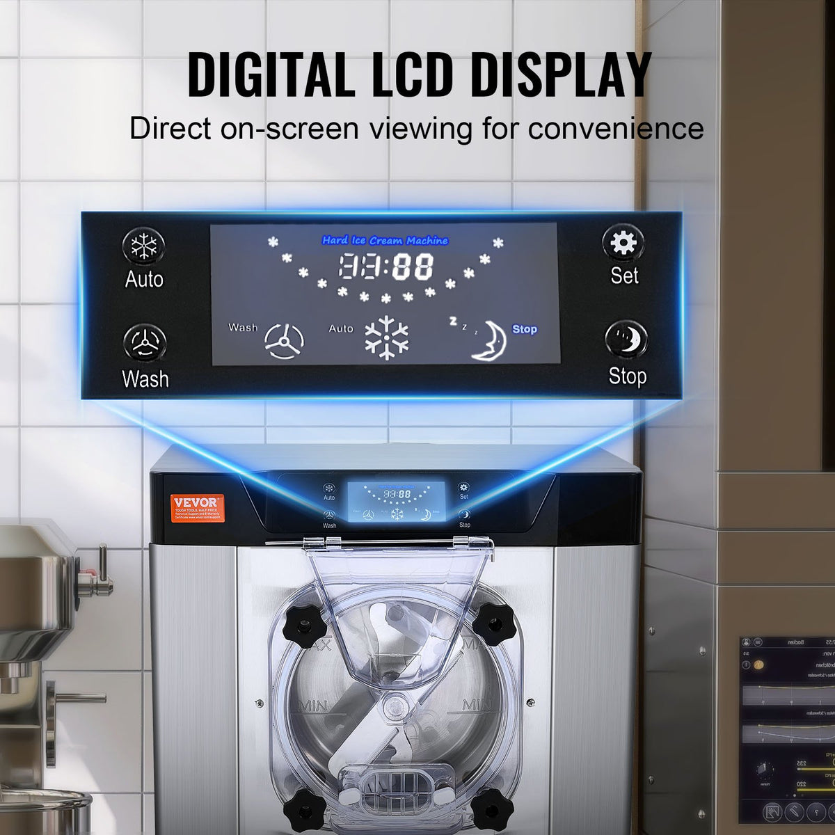 VEVOR Commercial Ice Cream Machine, 12 L/H Yield, 1295W Single Flavor Countertop Hard Serve Ice Cream Maker, 4.5L Stainless Steel Cylinder, LED Panel Auto Clean Pre-cooling, for Restaurant Snack Bars
