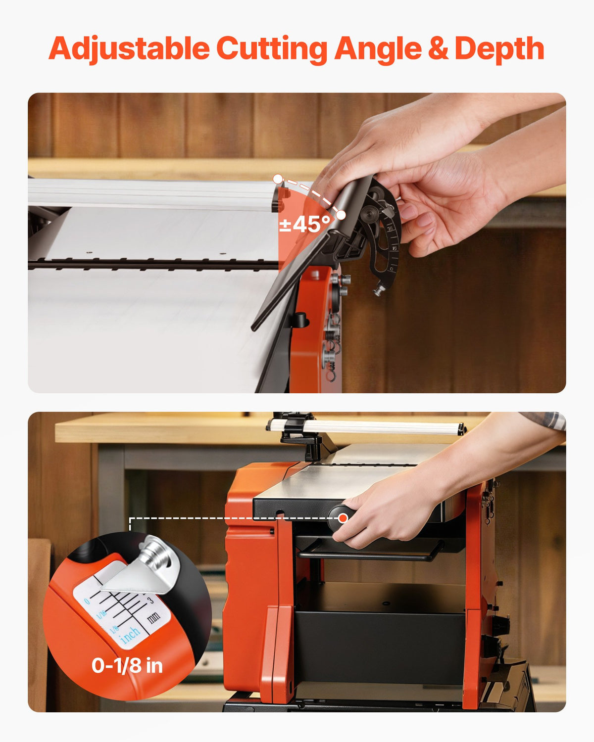 VEVOR Benchtop Planer and Jointer Combo, 254 mm, 2.4 HP 8000 RPM Bench Top Wood Jointer with Stand, 2-Blade Straight Cutterhead, Cast Aluminum Table, 0-3 mm Adjustable Depth, for Woodworking DIY
