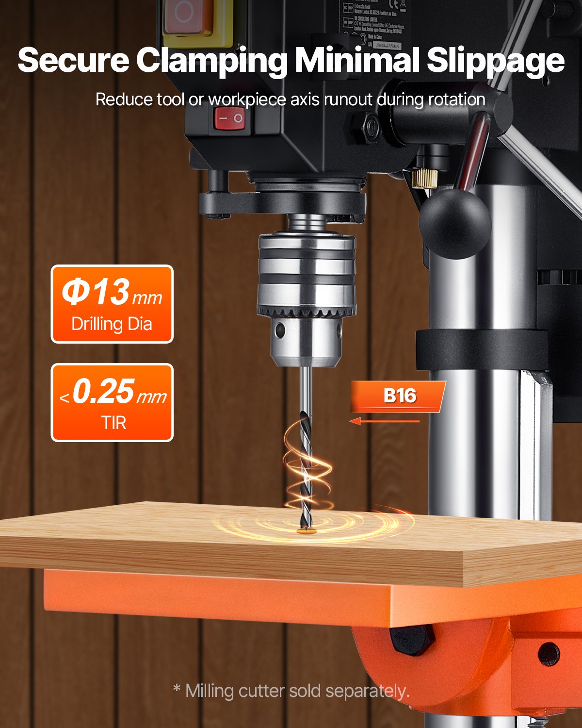 VEVOR 254 mm Benchtop Drill Press, 550W Induction Motor, Tabletop Drilling Machine with 550 / 950 / 1500 / 2000 / 2500 RPM Adjustable Speed, 0-45° Tilting Worktable, X-Ray Positioning, for Wood Metal