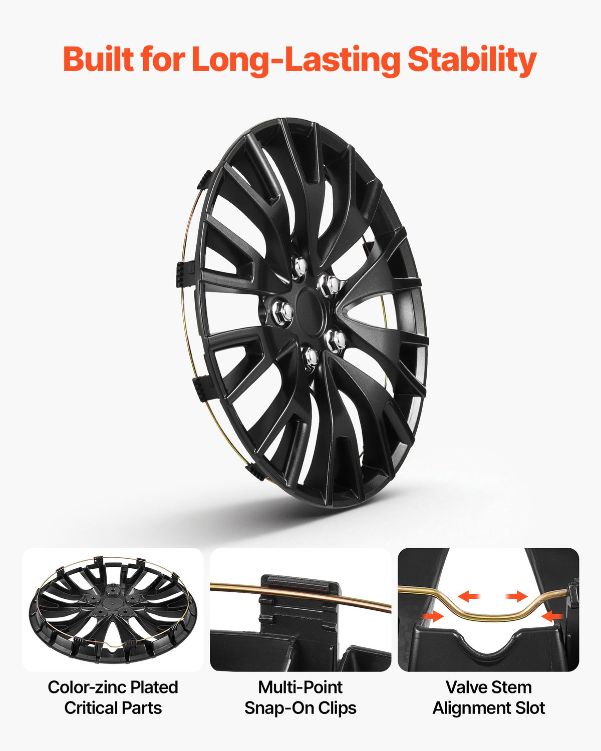 VEVOR Hubcaps Wheel Covers, 16 Inch Set of 4 Wheel Rim Cover Hubcaps OEM Replacement, R16 Size Snap On Car Hub Caps, Universal 20-Spoke ABS Tire Rim Caps for Hyundai Chevrolet Ford Honda, Gloss Black