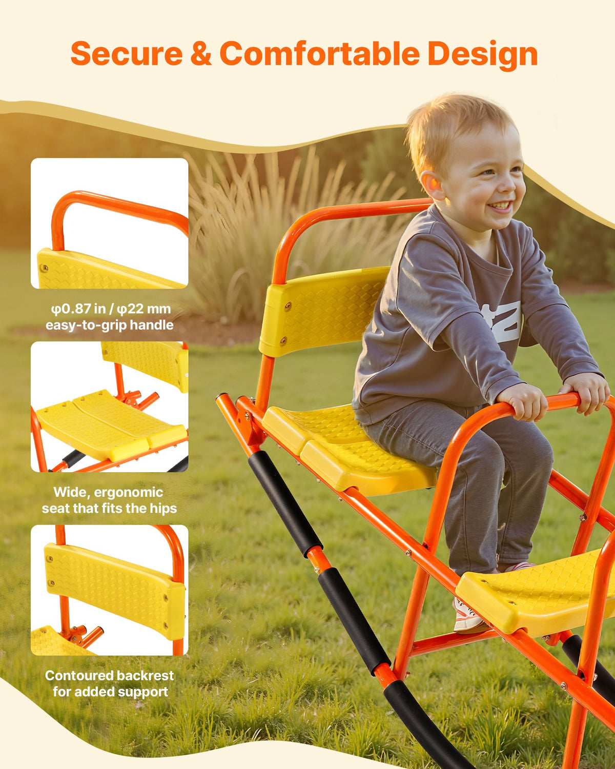 VEVOR Kids Seesaw, 90 kg Load Capacity, Metal Rocking Teeter Totter with Handles, Toddler Seesaw for Children Aged 3+, Kids Outdoor Playground Equipment for Lawn, Backyard, Playground, 2 Seats