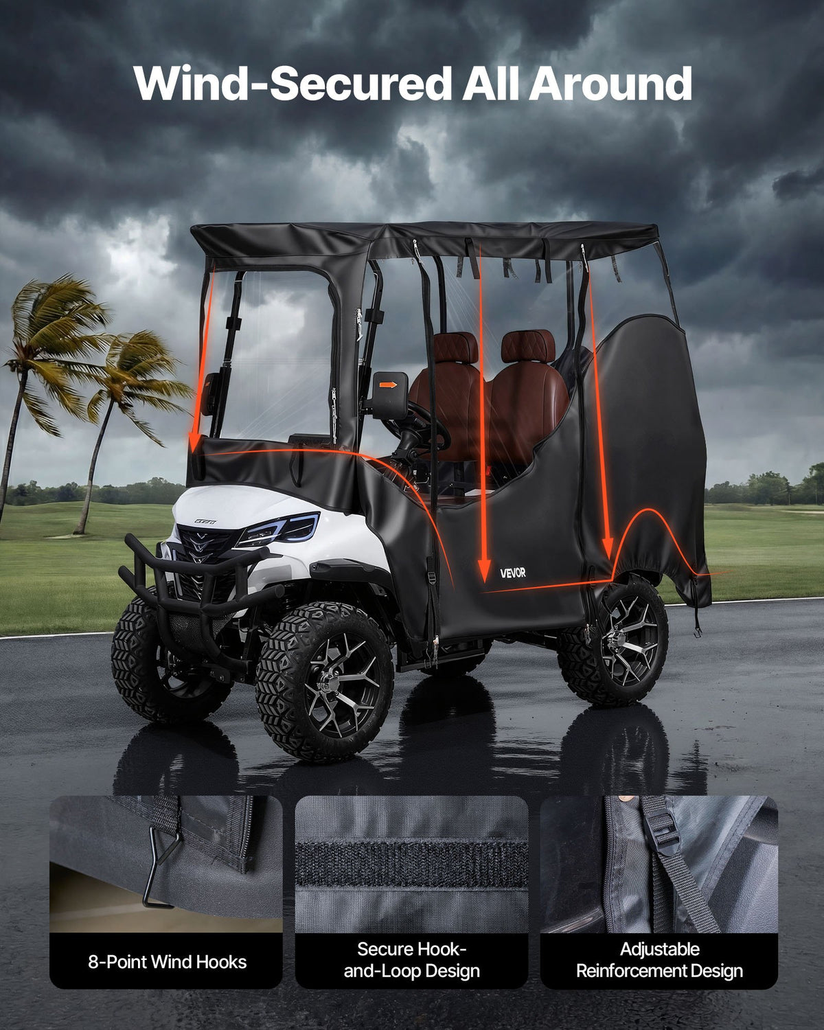VEVOR Golf Cart Cover, Visible Full-Enclosure 2&2+2 Passenger Golf Cart, 420D Waterproof Oxford Fabric Club Car Cover Fits Most Carts Club Car, Yamaha, EZGO, Honda, PVC Coating & Windproof Hook Design