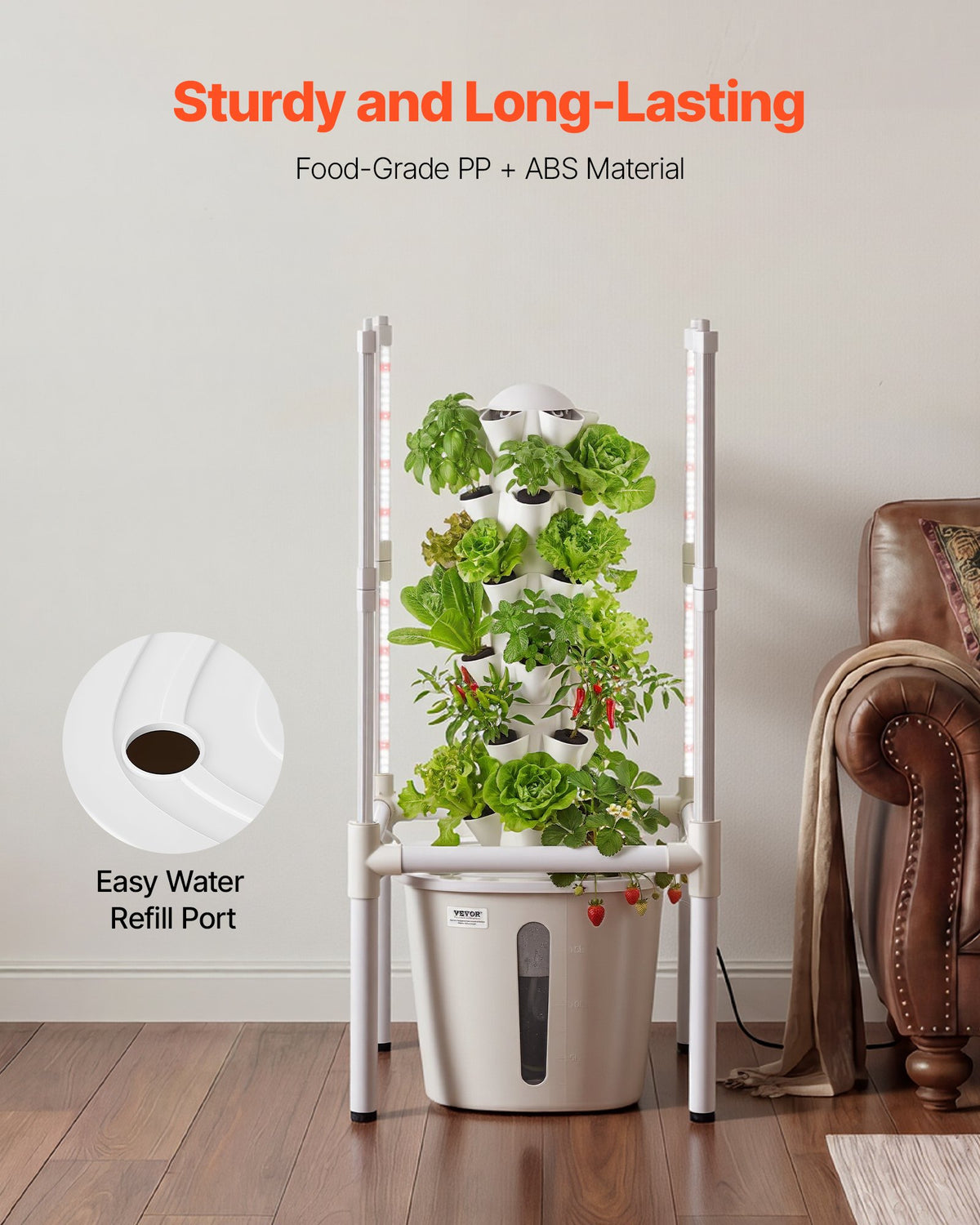 VEVOR Hydroponic Tower, 30 Pods 6 Tiers Hydroponics Growing System Kit with LED Grow Light & App Control, Vertical Home Garden with 20L Water Tank & Pump, Planter for Indoor Herbs, Fruits, Vegetables