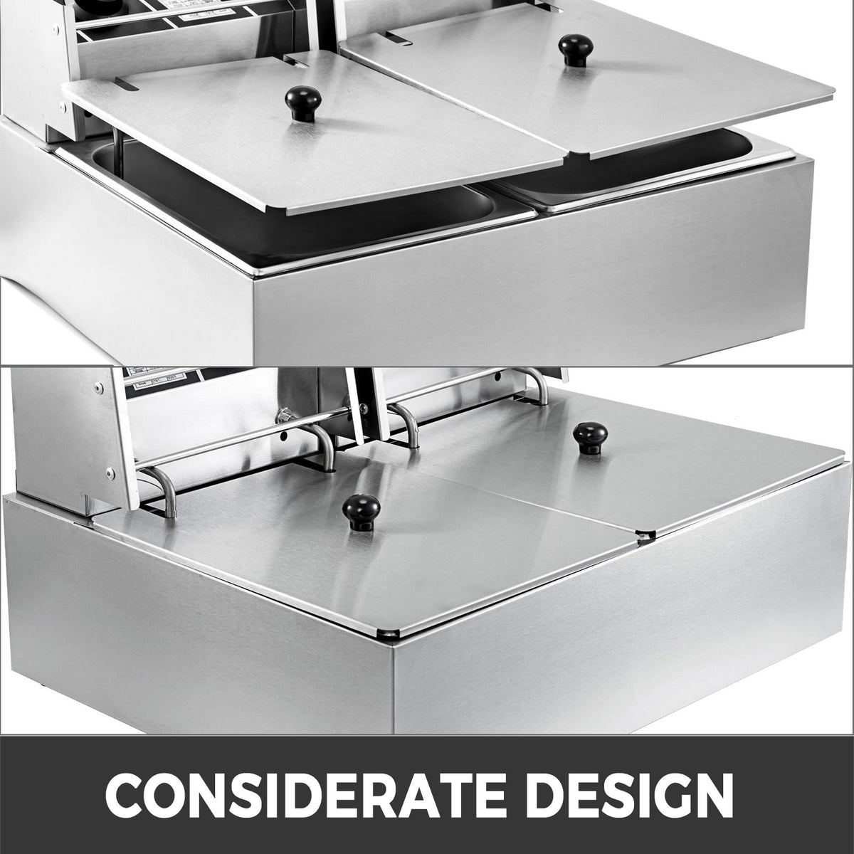 VEVOR Double Deep Fat Fryer Large 5000W Commercial Deep Fat Fryer Dual Adjustable Temperature Control Twin Chip Fryer Food Grade Stainless Steel Deep Fryer Easy Clean with Dual Basket & Lid