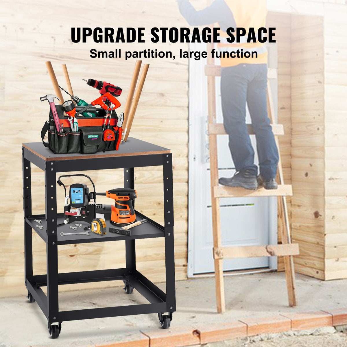 VEVOR Planer Stand, 100 lbs/ 45 kg heavy loads, Three-Gear Height Adjustable thickness planer table,with 4 Stable Casters & Storage Space, for most planers, saws, bench-top machines, power tools