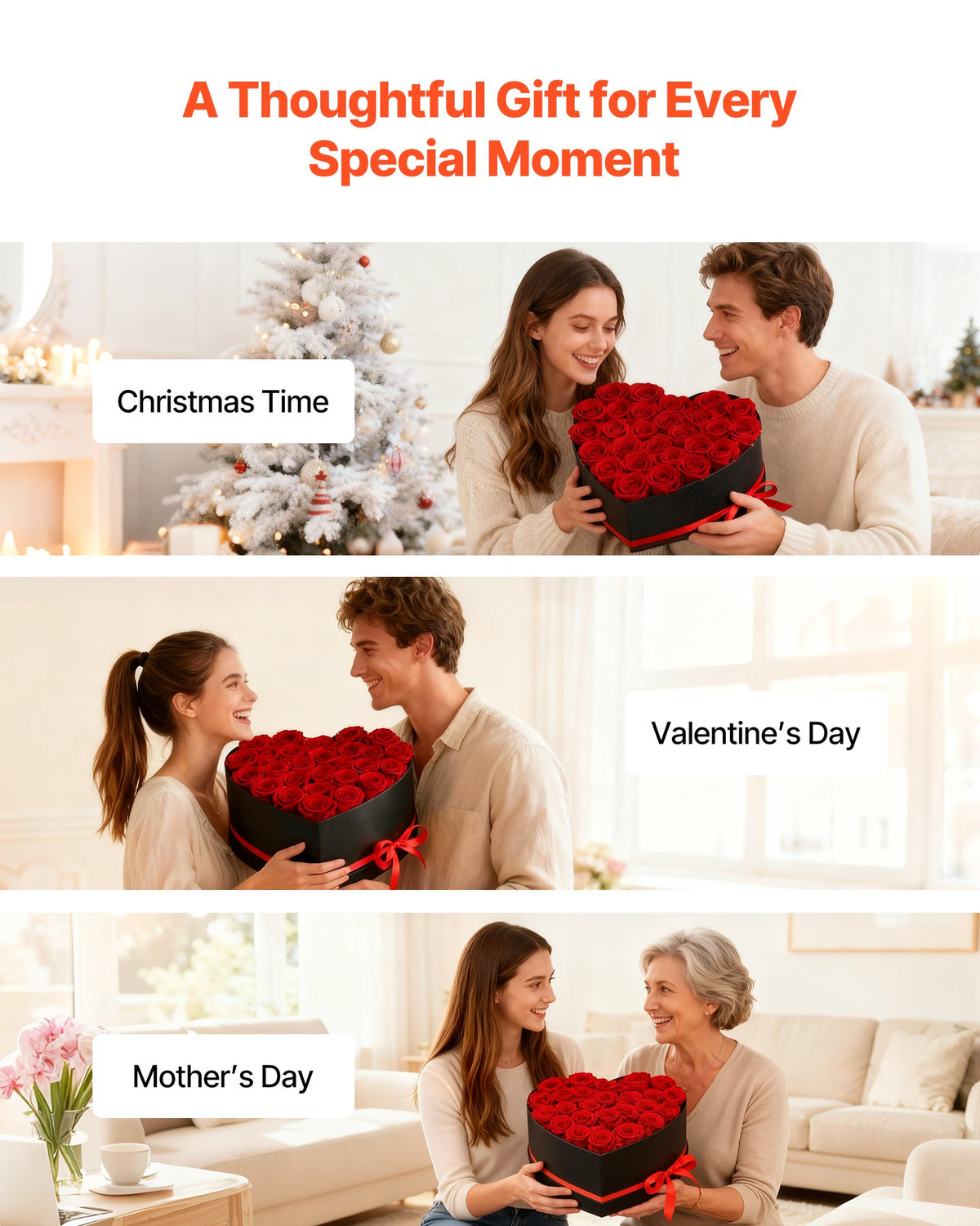 VEVOR Forever Flowers, 27 Preserved Roses in a Heart Shape Box, Eternal Flowers Immortal Bouquet Birthday Present for Delivery Prime Women Her Wife Mothers, Anniversary, Valentine's Day,Christmas, Red