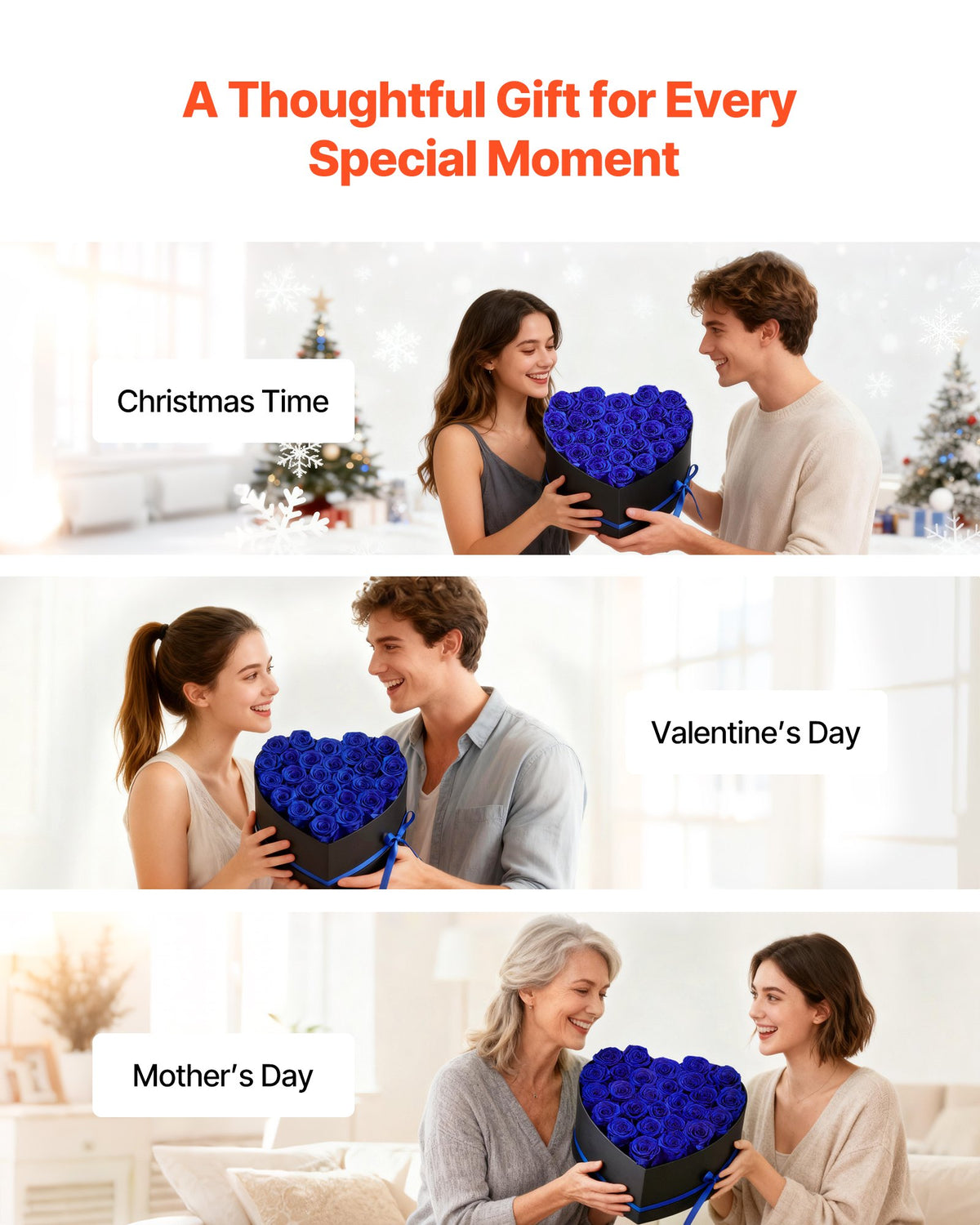 VEVOR Forever Flowers, 27 Preserved Roses in a Heart Shape Box, Eternal Flowers Immortal Bouquet Birthday Present for Women Her Wife Mothers, Anniversary, Valentine's Day,Christmas, Royal Blue