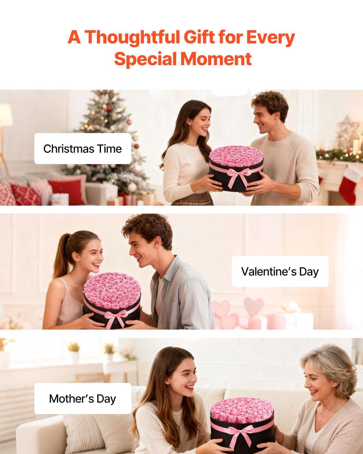 VEVOR Forever Flowers, 50 Preserved Roses in a Box, Eternal Flowers Immortal Bouquet Birthday Present for Delivery Prime Women Her Wife Mothers, Anniversary, Valentine's Day,Christmas, Sweet Pink