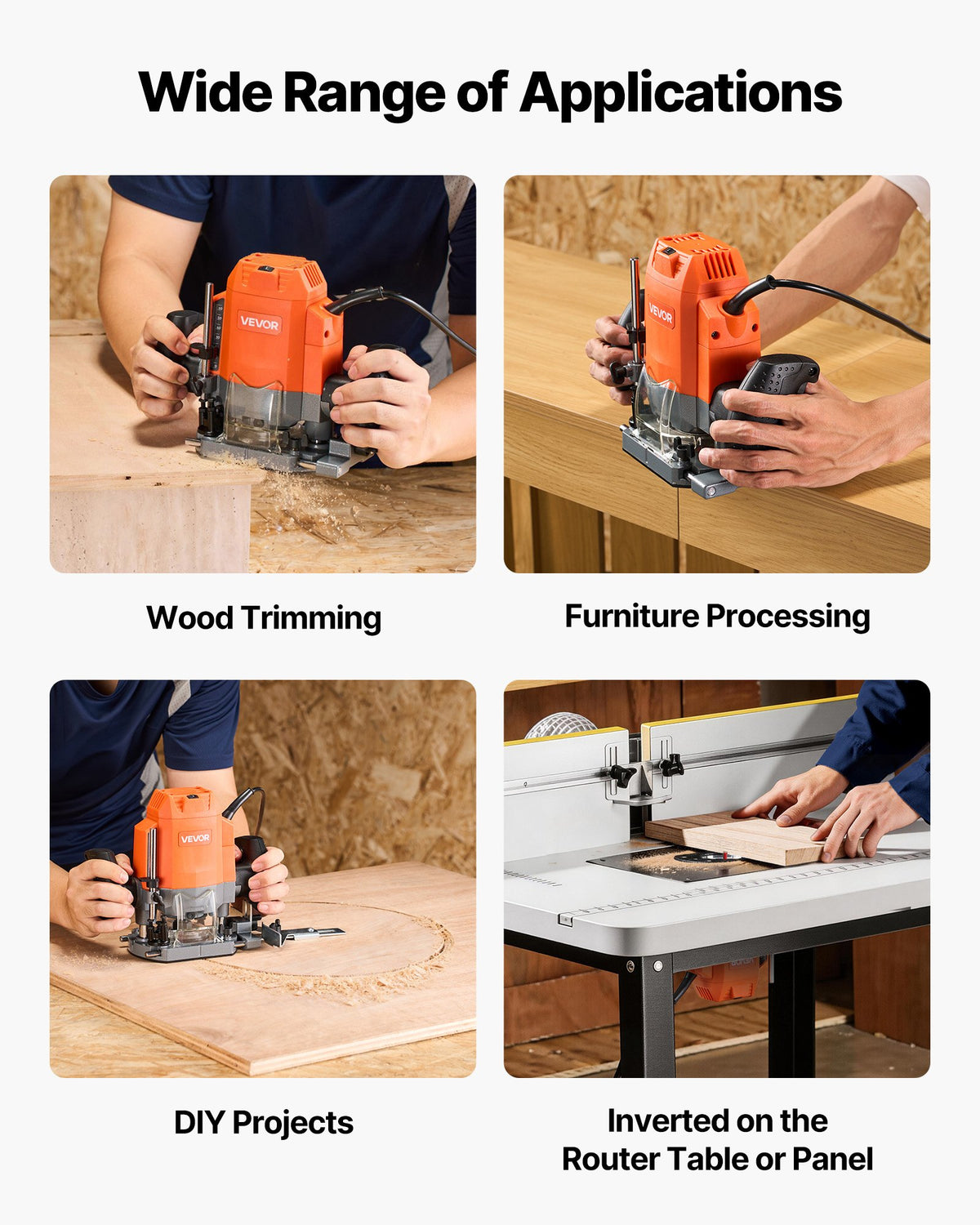 VEVOR Wood Router, 1.6 HP 1200W, Variable Speed Router Tool with Soft Start, Compact Wood Edge Trimmer with Plunge Base, Dust Hood & Parallel Guide, for Woodworking, Trimming, DIY Projects, Corded