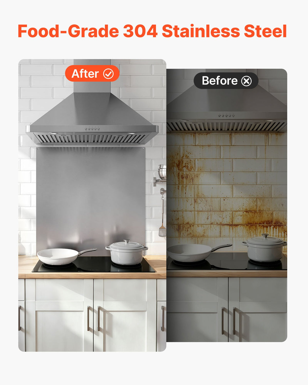 VEVOR 76x76 cm Stainless Steel Backsplash for Stove, Ultra Flat Splatter Guard, Wall Shield Range Hood Backsplash, Easy Clean Kitchen Wall Metal Panel, Pre-Drilled Holes for Easy Installation, Silver
