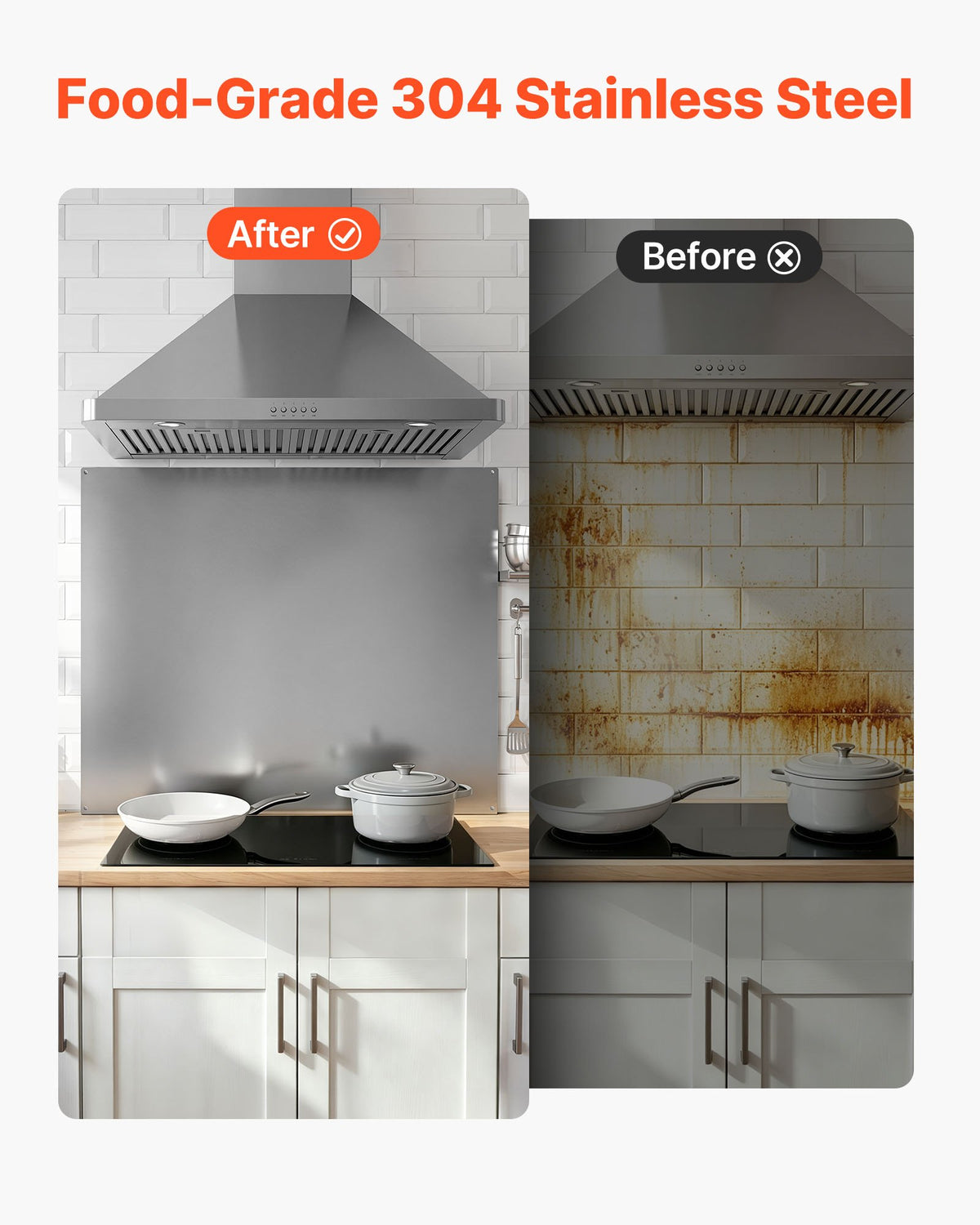 VEVOR 91x76 cm Stainless Steel Backsplash for Stove, Ultra Flat Splatter Guard, Wall Shield Range Hood Backsplash, Easy Clean Kitchen Wall Metal Panel, Pre-Drilled Holes for Easy Installation, Silver