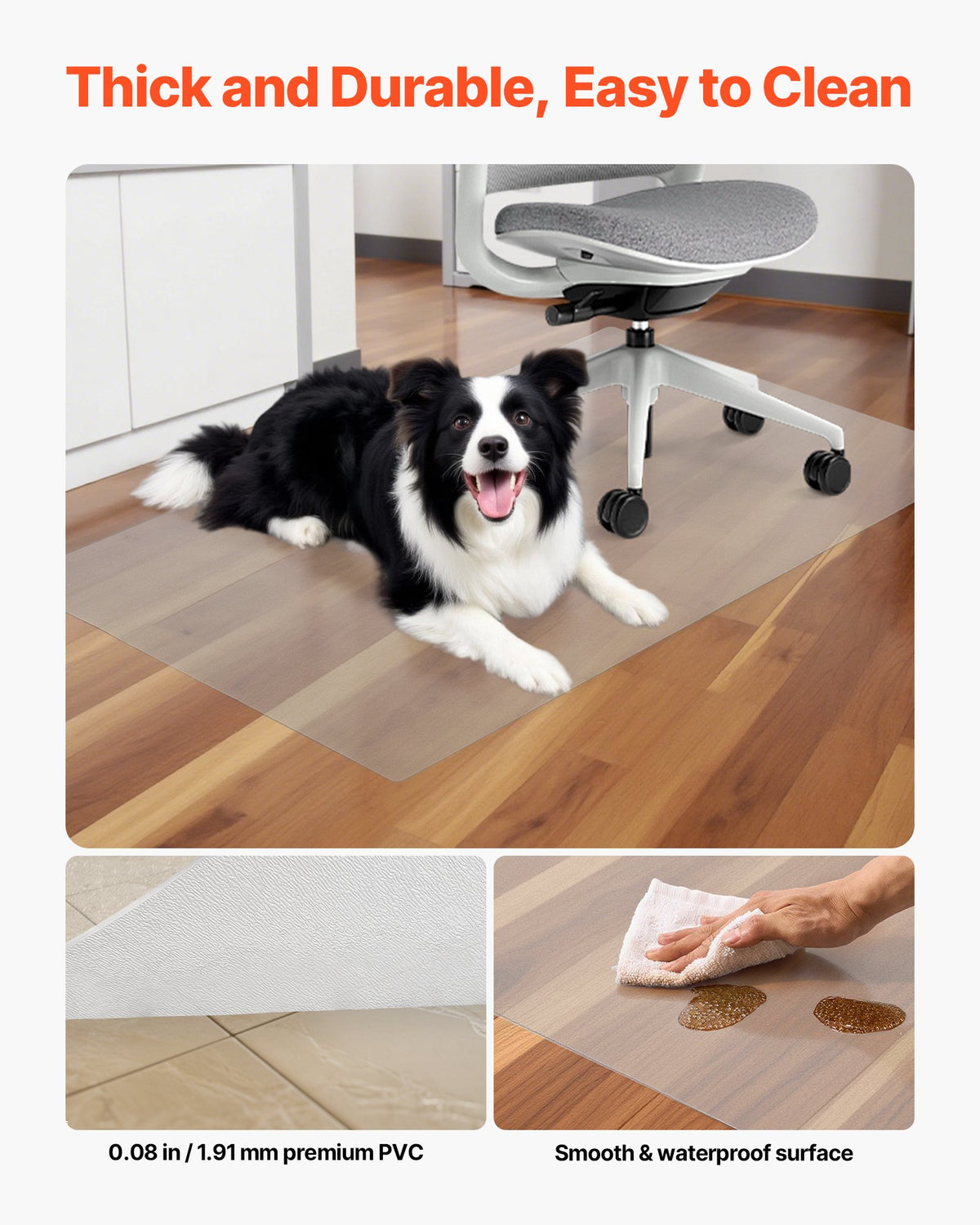 VEVOR Chair Mat, 765 x 1215 mm Transparent Office Chair Mat for Hard Floors, Floor Protector for Rolling Chairs, Non-Slip & Easy to Clean, Smooth Glide Under Desk Rug for Home Office (Rectangular)
