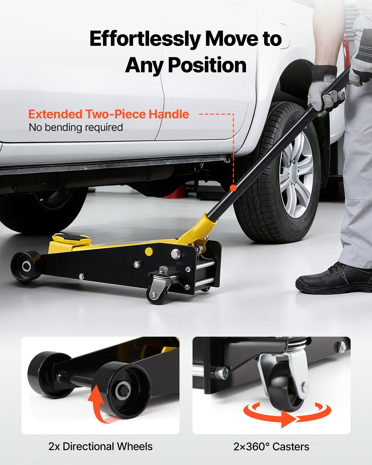 VEVOR Low Profile Floor Jack, 3 Ton Capacity, Steel Racing Floor Jack with Single Piston Quick Lift Pump, Hydraulic Trolley Car Lift for Sports Cars, Sedans, SUVs, Pickups, Lifting Range 130-500 mm