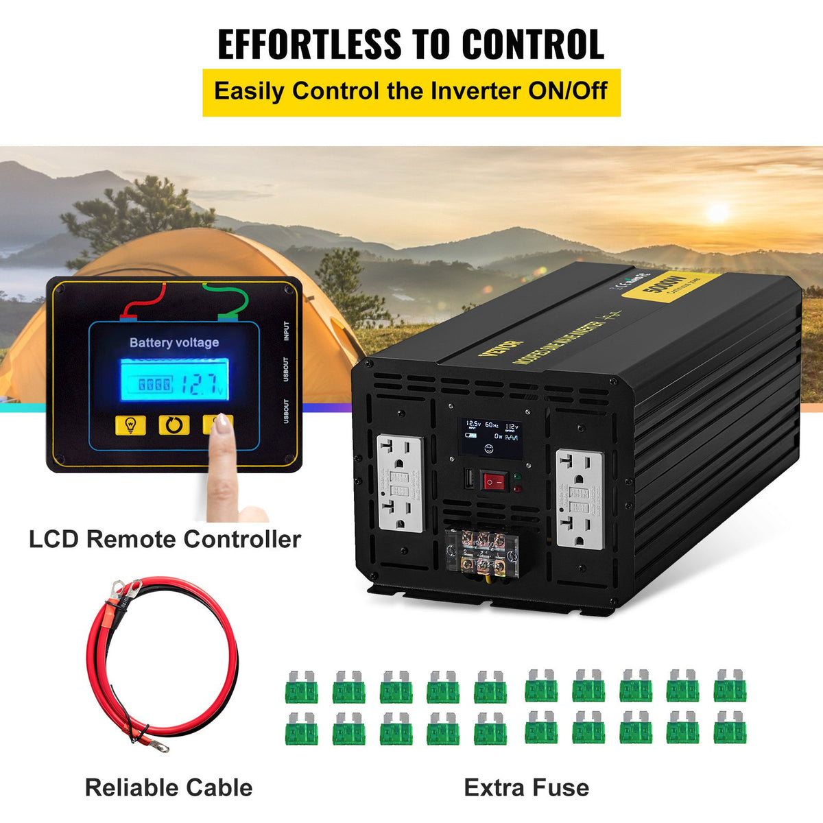 VEVOR Power Inverter Modified Sine Wave Inverter 5000W DC 12V to AC 110V LCD