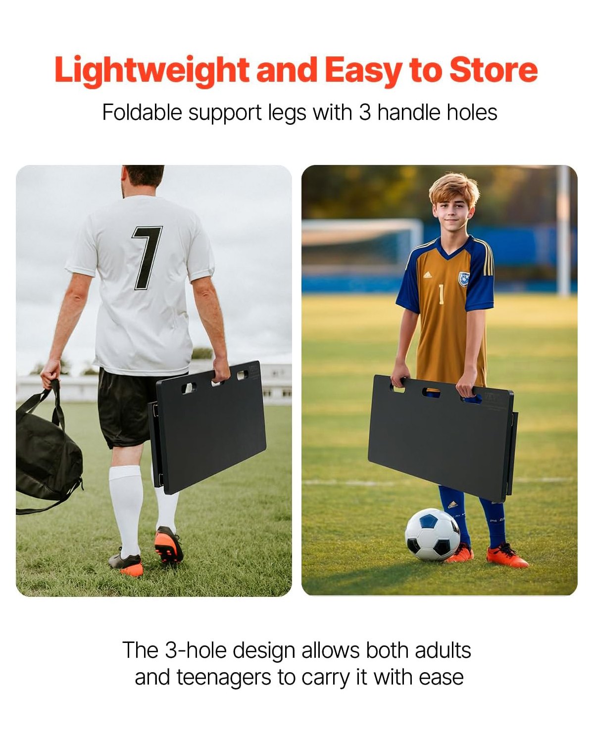 VEVOR Soccer Rebounder Board, 101.6 x 40.6 cm Portable Soccer Wall with 2 Angles Rebound, Foldable HDPE Kickback Rebound Board, Soccer Training Equipment for Kids and Adults, Passing & Shooting Practice
