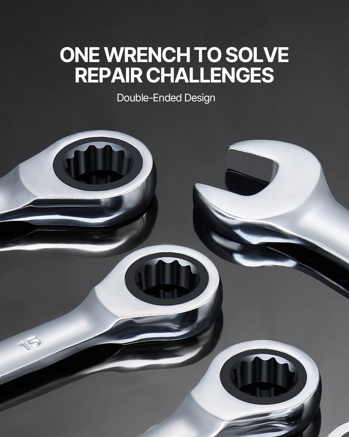 VEVOR Combination Wrench Set, 8-Piece Ratcheting Wrench Set with Organizer Rack, Cr-V Steel Wrench Set Metric 8 mm to 19 mm, Ideal for General Household, Garage, Workshop, Auto Repairs, Emergency