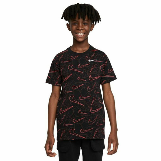 Παιδικό Μπλούζα με Κοντό Μανίκι Nike Sportswear AOP Μαύρο