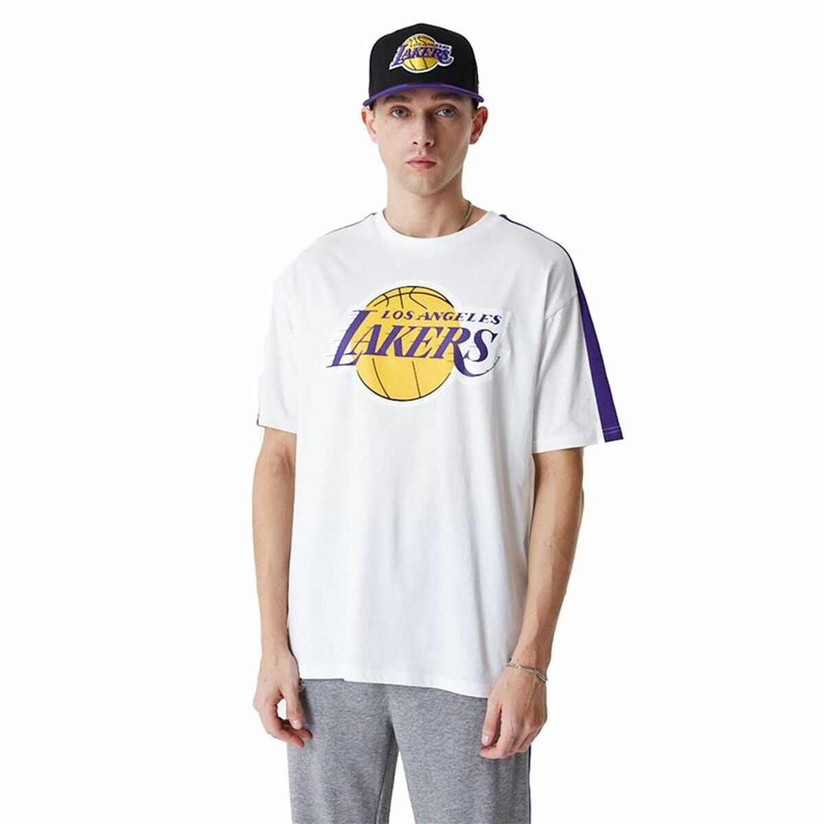 Ανδρική Μπλούζα με Κοντό Μανίκι New Era NBA Colour Block LA Lakers Λευκό