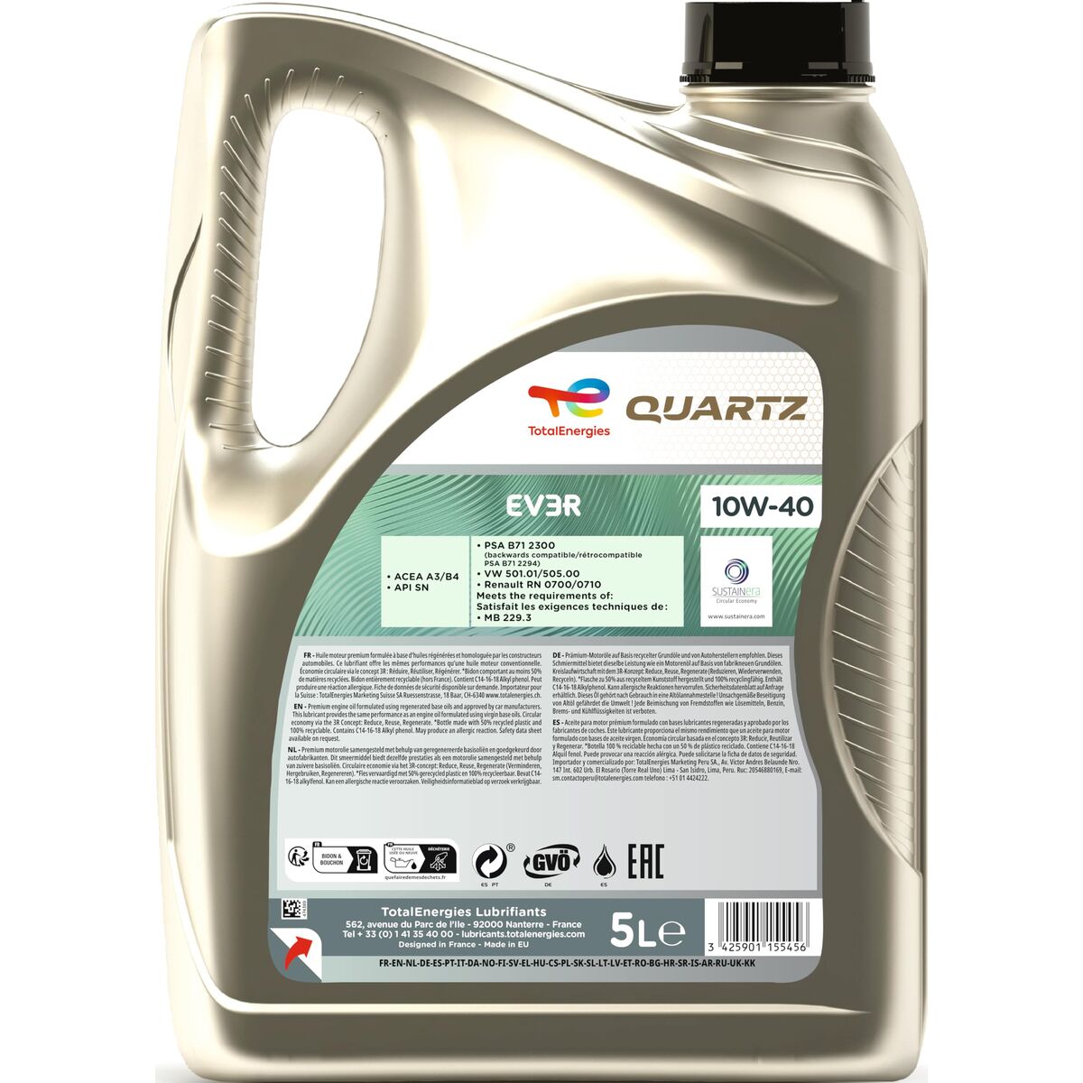 Λάδι Κινητήρα Αυτοκινήτου Totalenergies Quartz EV3R 10W40 5 L