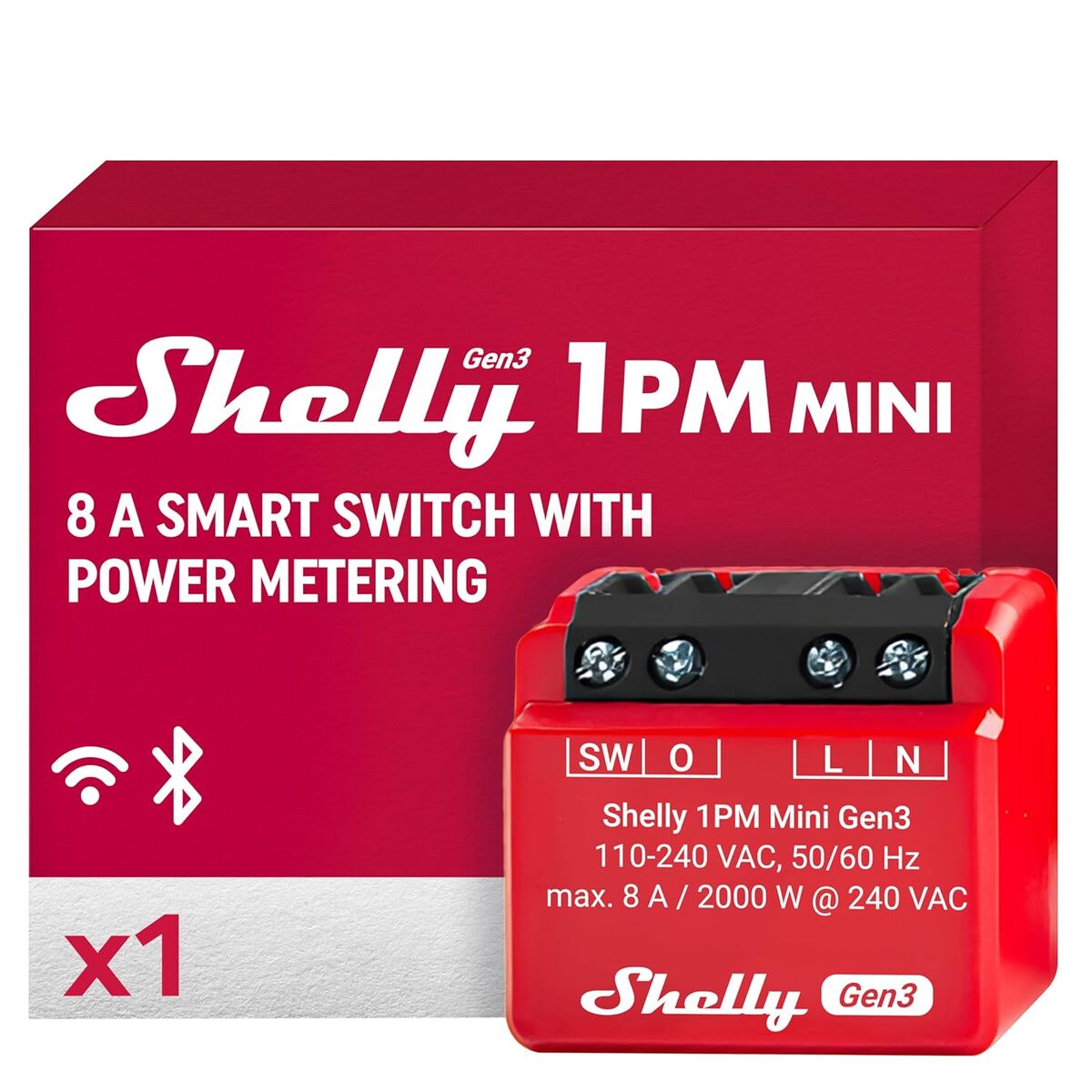 Μονάδα διακόπτη Wi-Fi Shelly Mini 1PM Gen3 Bluetooth Wi-Fi Bluetooth 4.2