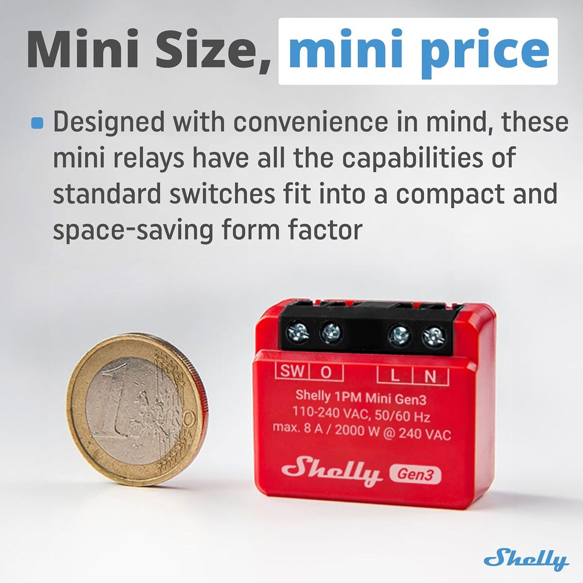 Μονάδα διακόπτη Wi-Fi Shelly Mini 1PM Gen3 Bluetooth Wi-Fi Bluetooth 4.2