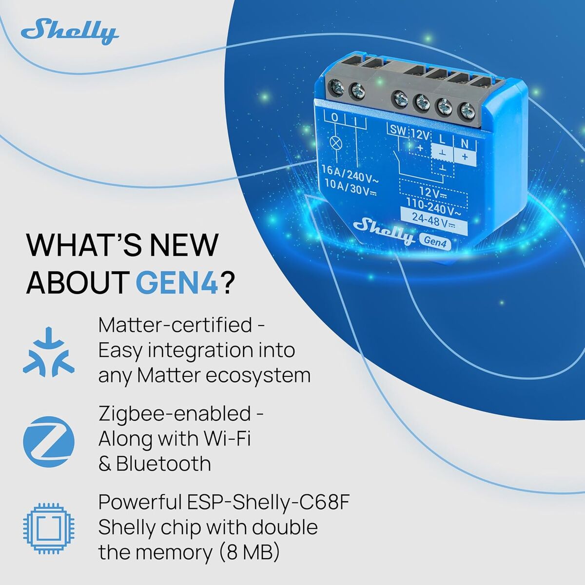 Έξυπνο Βύσμα Shelly S4SW-001X16EU Bluetooth Wi-Fi Bluetooth 5.0 240 V