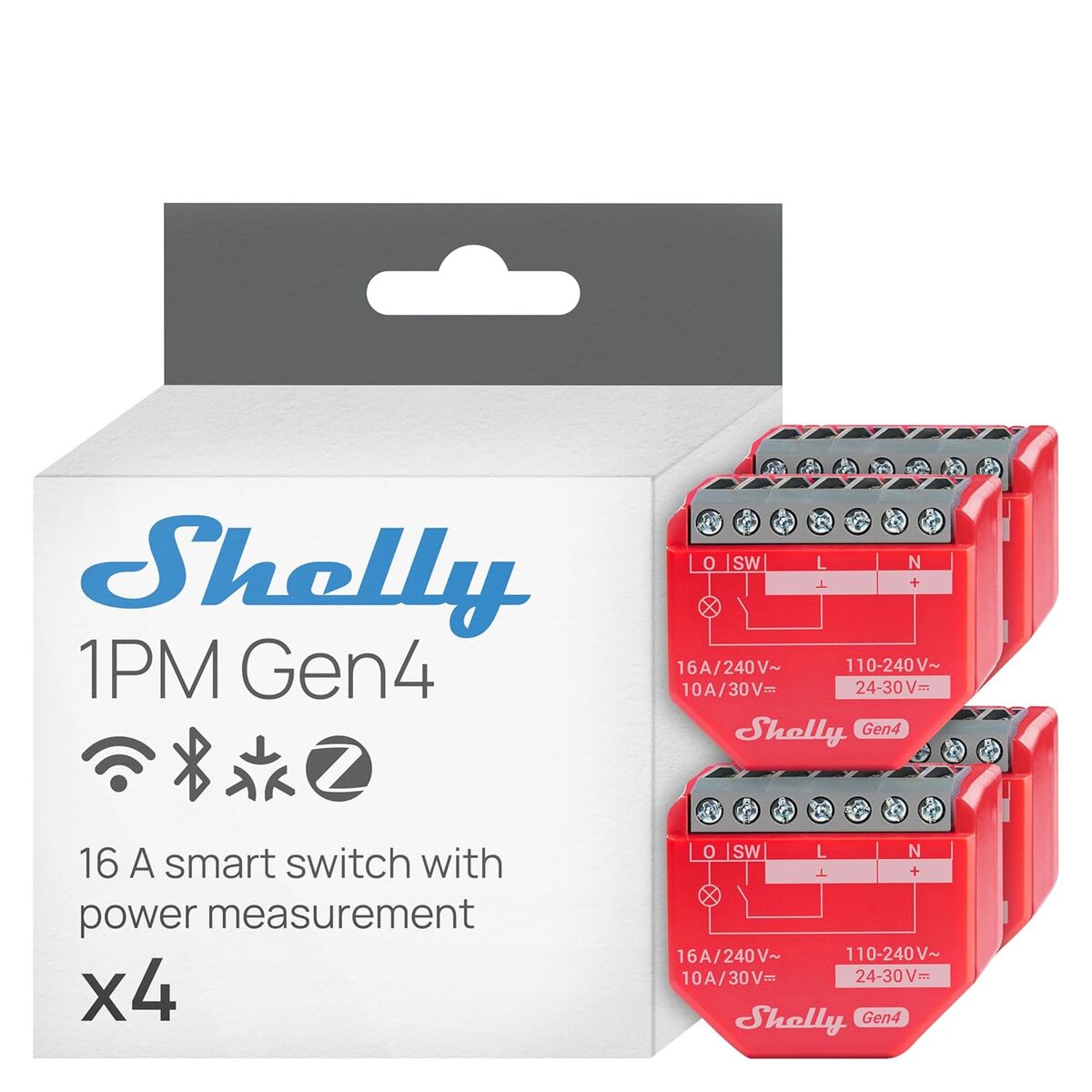 Έξυπνο Βύσμα Shelly SHELLY 1PM GEN4 4-PACK Wi-Fi 230 V 16 A (4 Μονάδες)